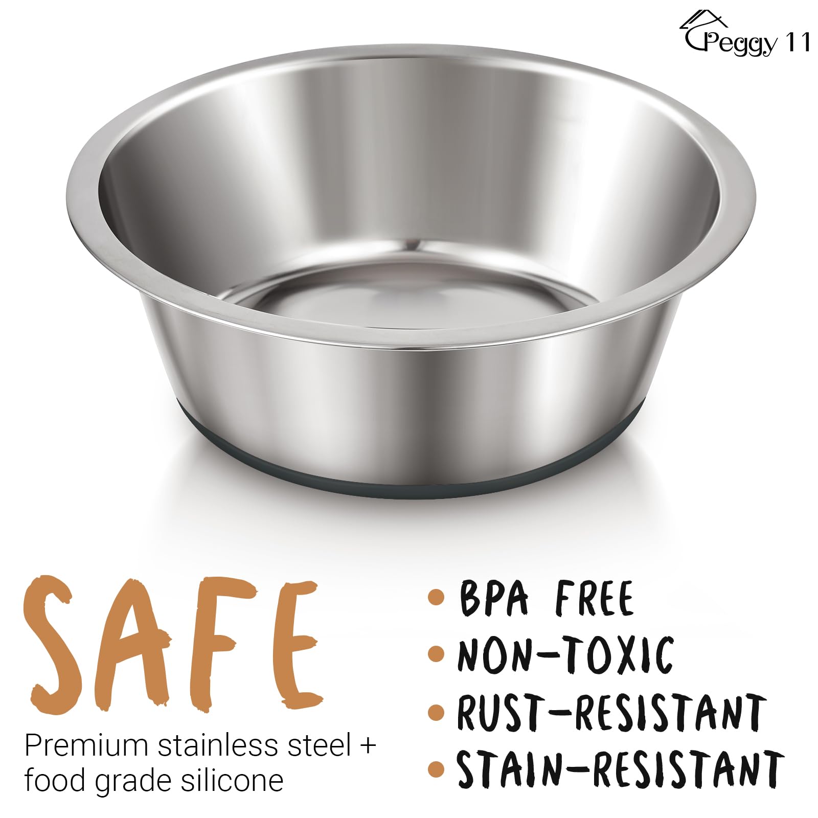 PEGGY11 Stainless Steel Dog Bowls - Non-Slip, Food Grade, Dishwasher Safe & Easy to Clean - 1.44L (48oz) Double Pack - Perfect for Large Breed Dogs at Home or Travel