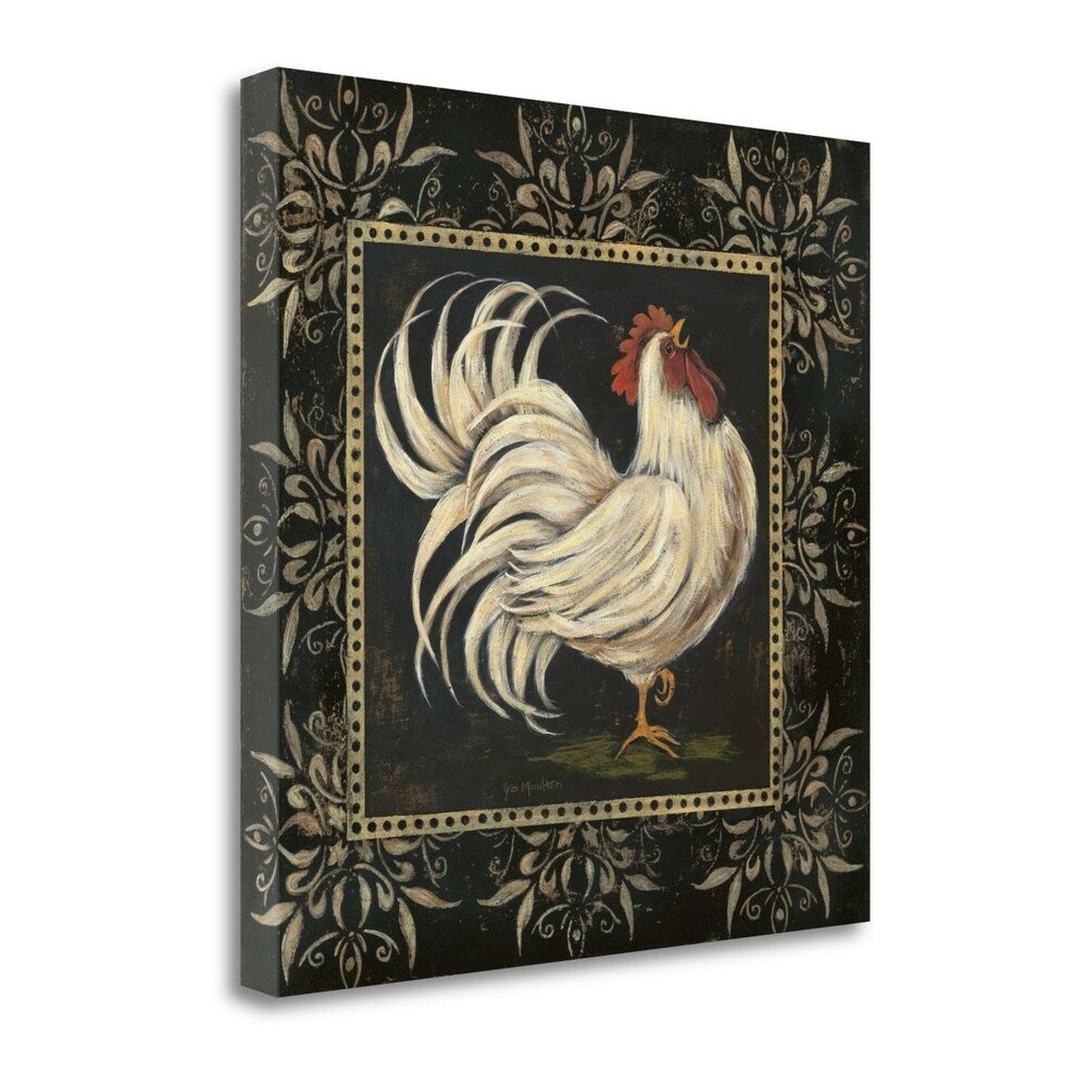 Black And White Rooster Art Print by Jo Moulton - Premium Giclee Canvas Gallery Wrap - Perfect for Farmhouse Decor, Living Room Wall Art & Country Style Home