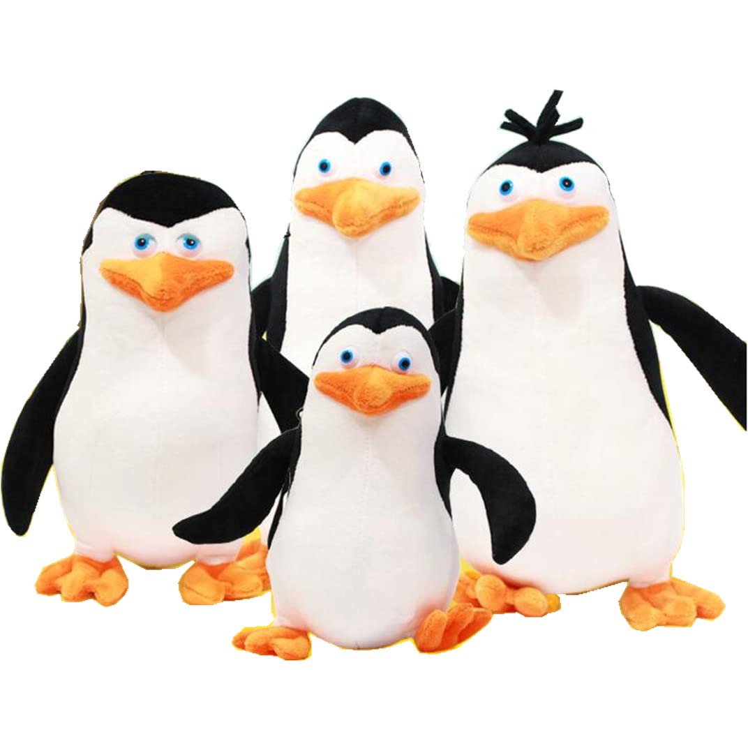 Cromissi 4-Piece Set Soft Madagascar Plush Penguin Dolls - 7.8 to 11 Inch White Stuffed Animal Toys for Christmas Gifts, Kids Room Decor & Cute Collectibles