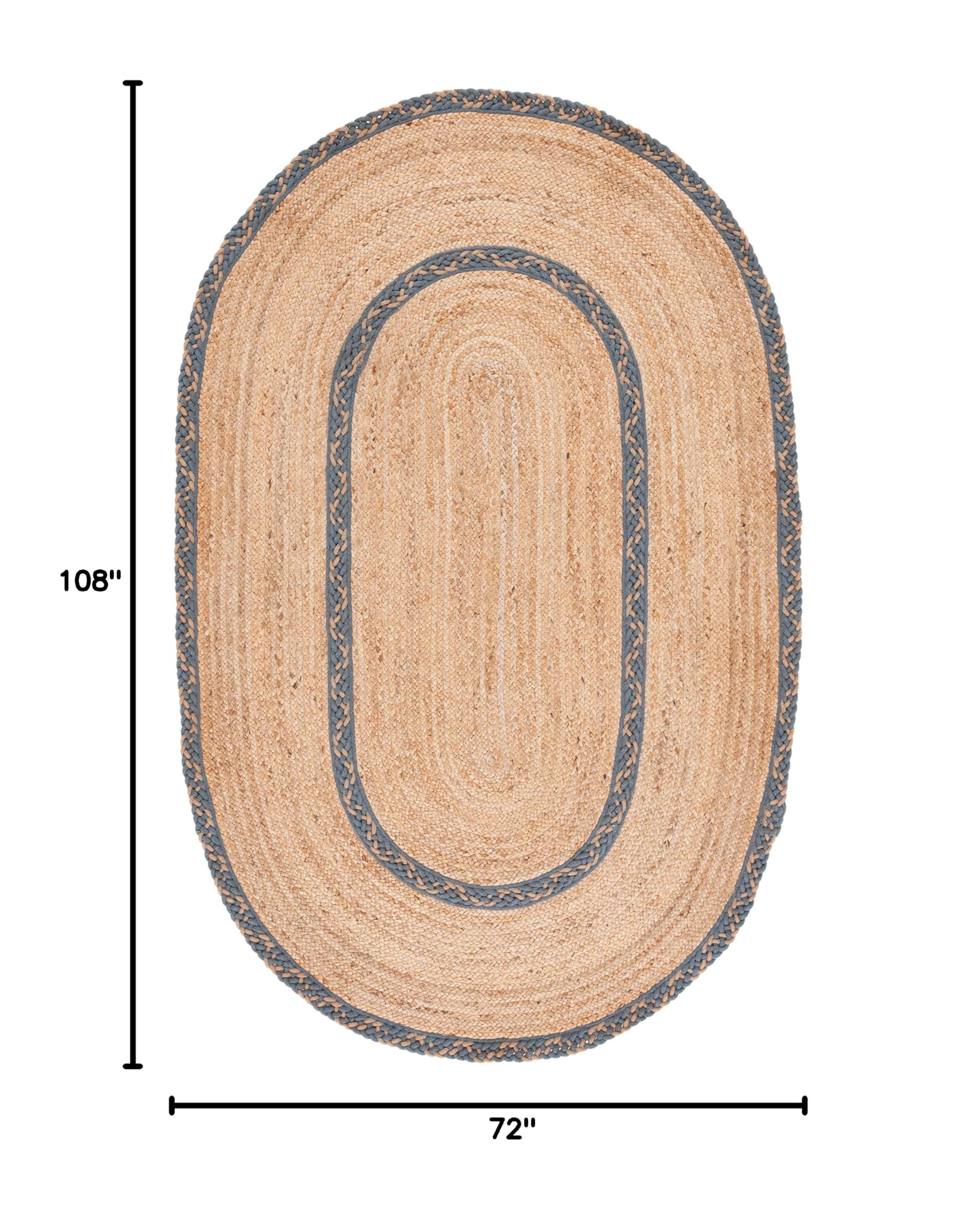SAFAVIEH Handmade Jute Area Rug 6' x 9' Oval - Natural & Grey Natural Fiber Collection | Non-Slip, Durable Floor Covering for Living Room, Bedroom, High Traffic Areas | Boho Chic Home Decor (NFB260F)