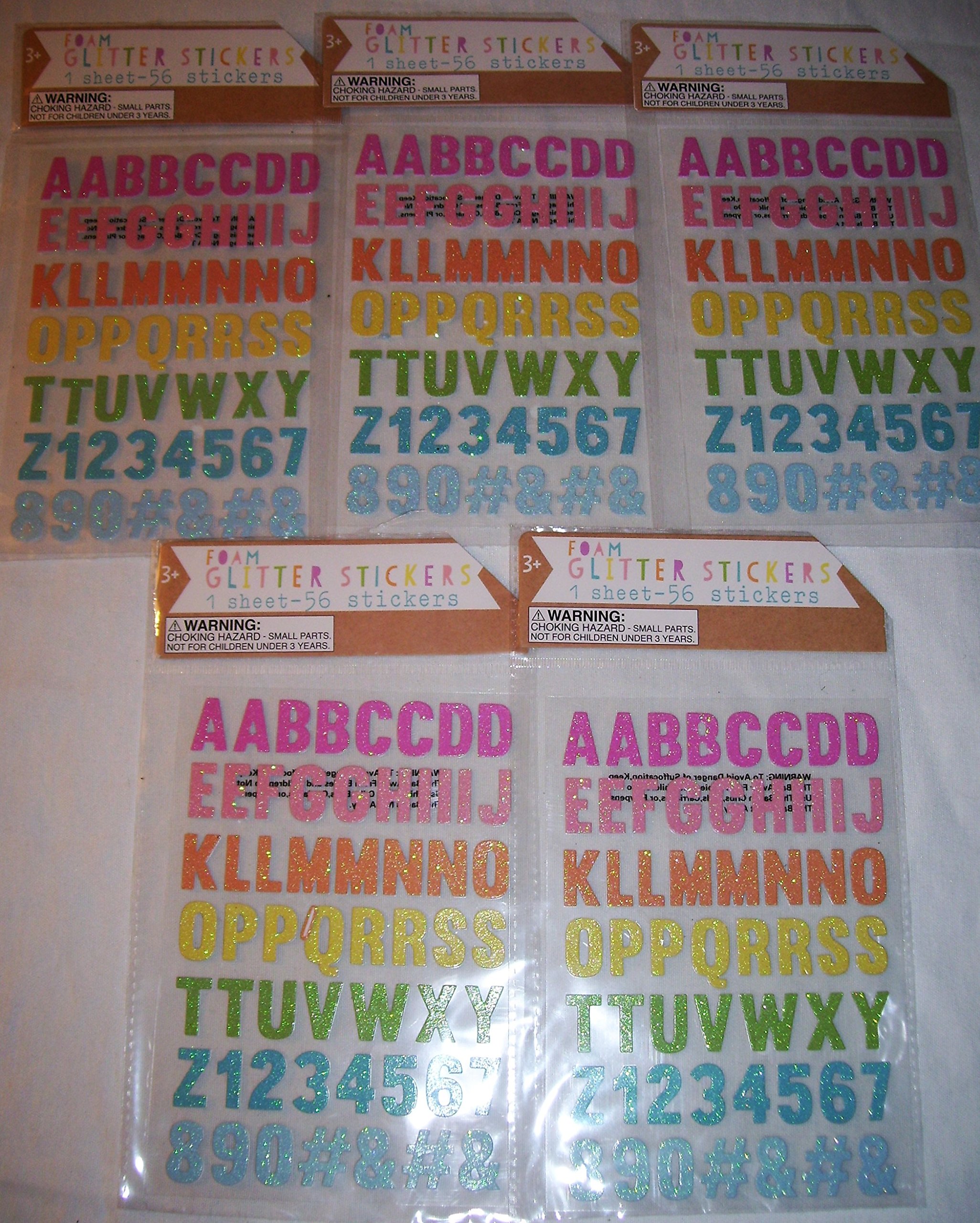 Glitter Foam Alphabet & Number Stickers - 56 Self-Adhesive Letters & Numbers per Sheet, 5 Pack - Perfect for DIY Crafts, Scrapbooking, Party Decorations & Kids' Learning Activities