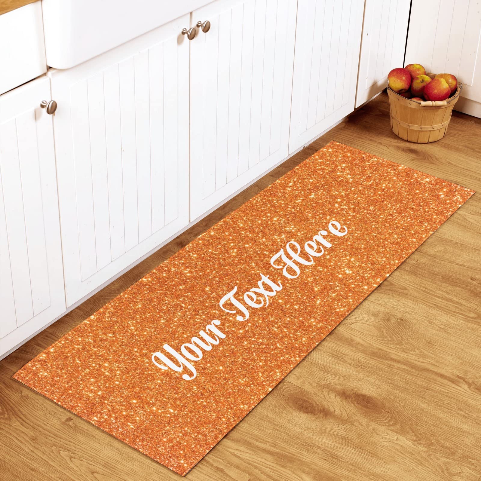 Custom Orange Glitter Anti-Slip Kitchen Mat - Personalized Floor Rug for Home, Office, Laundry & Store, Perfect for Kitchen, Bathroom & Entryway