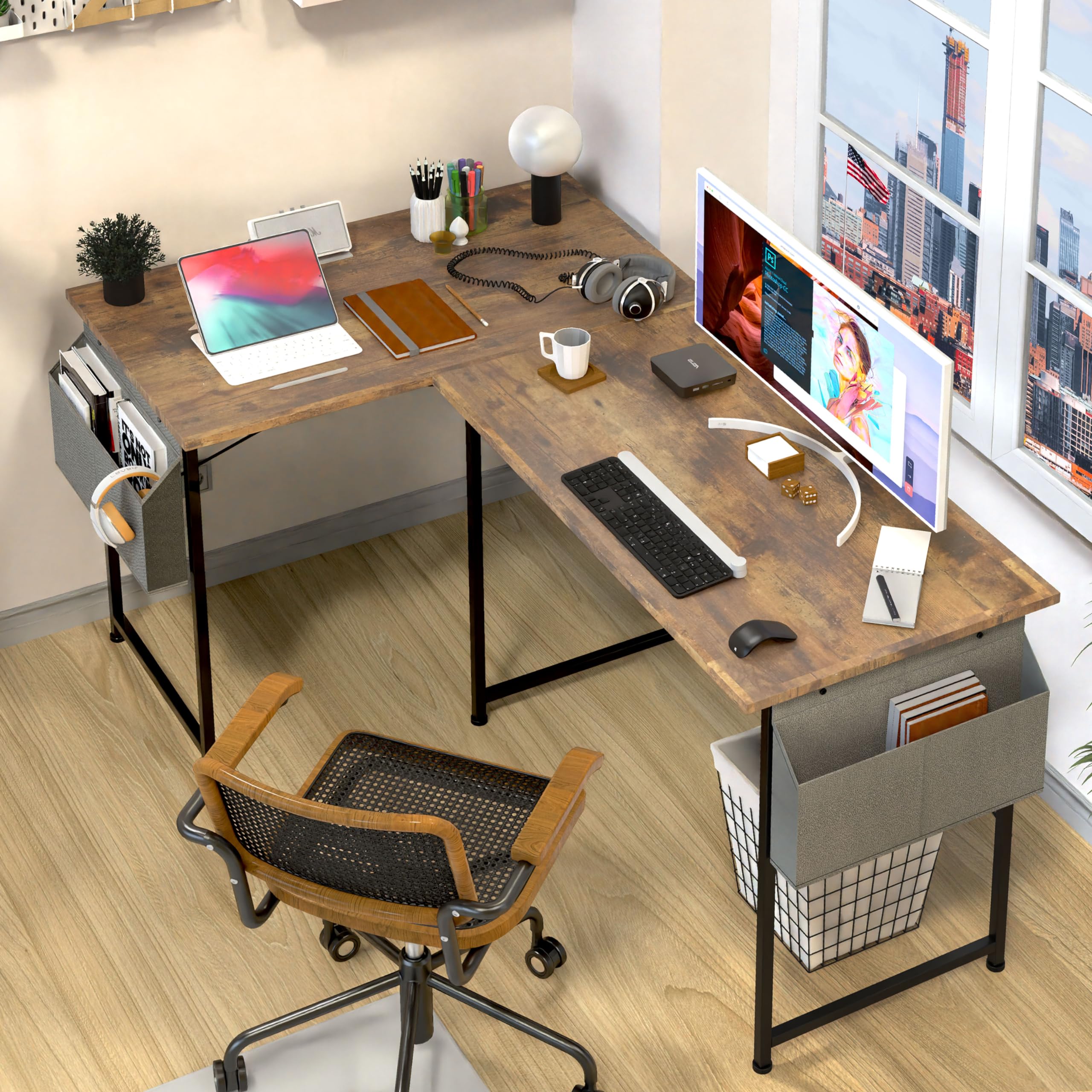 Compact Modern Writing Desk with Headphone Hooks - Space-Saving Study Desk for Small Rooms, Home Office & Living Room - Perfect for Remote Work, Online Classes & Gaming Setup