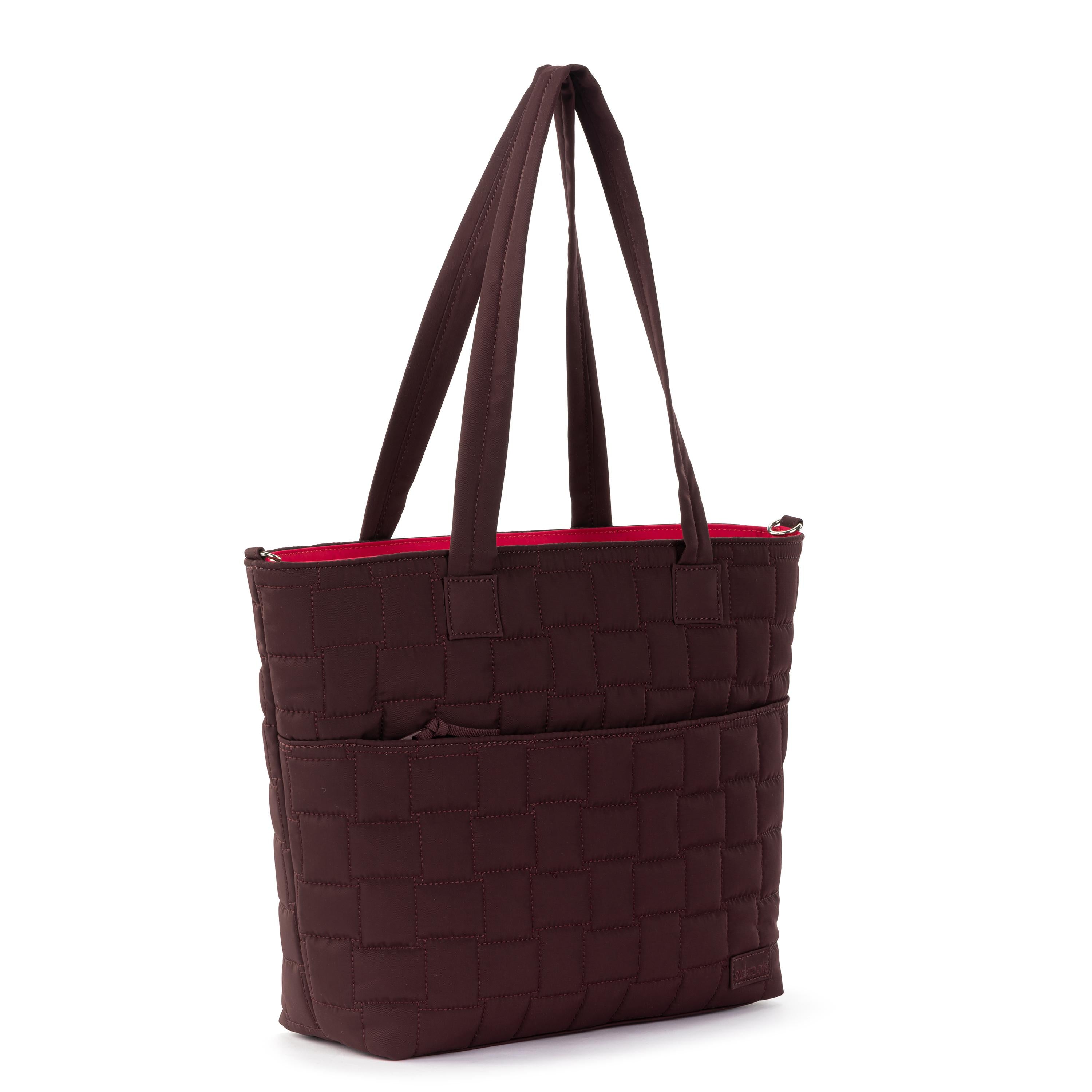 Willow Shoulder Tote Bag - Eco-Friendly Twill Fabric in Black Cherry Color - Woven Quilted Design - Perfect for Work, Travel & Everyday Use