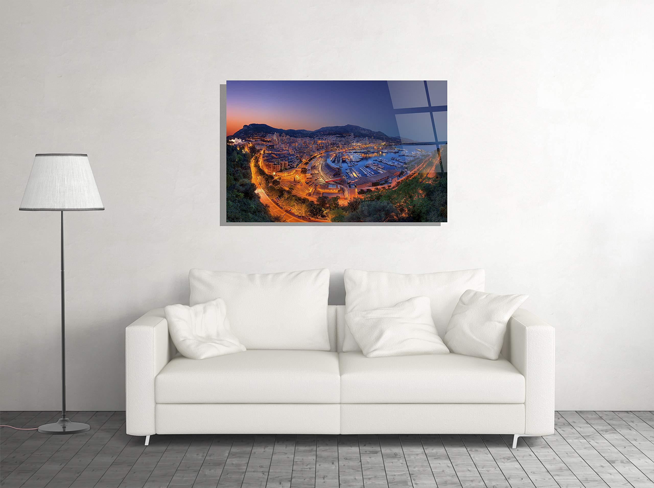 Monte Carlo Monaco Night City View with Yachts & Luxury Casino - Tempered Glass Wall Art for Home, Office, Hotel Decor - Modern Art Gift (24x36) - Perfect for Living Rooms, Bedrooms & Corporate Spaces