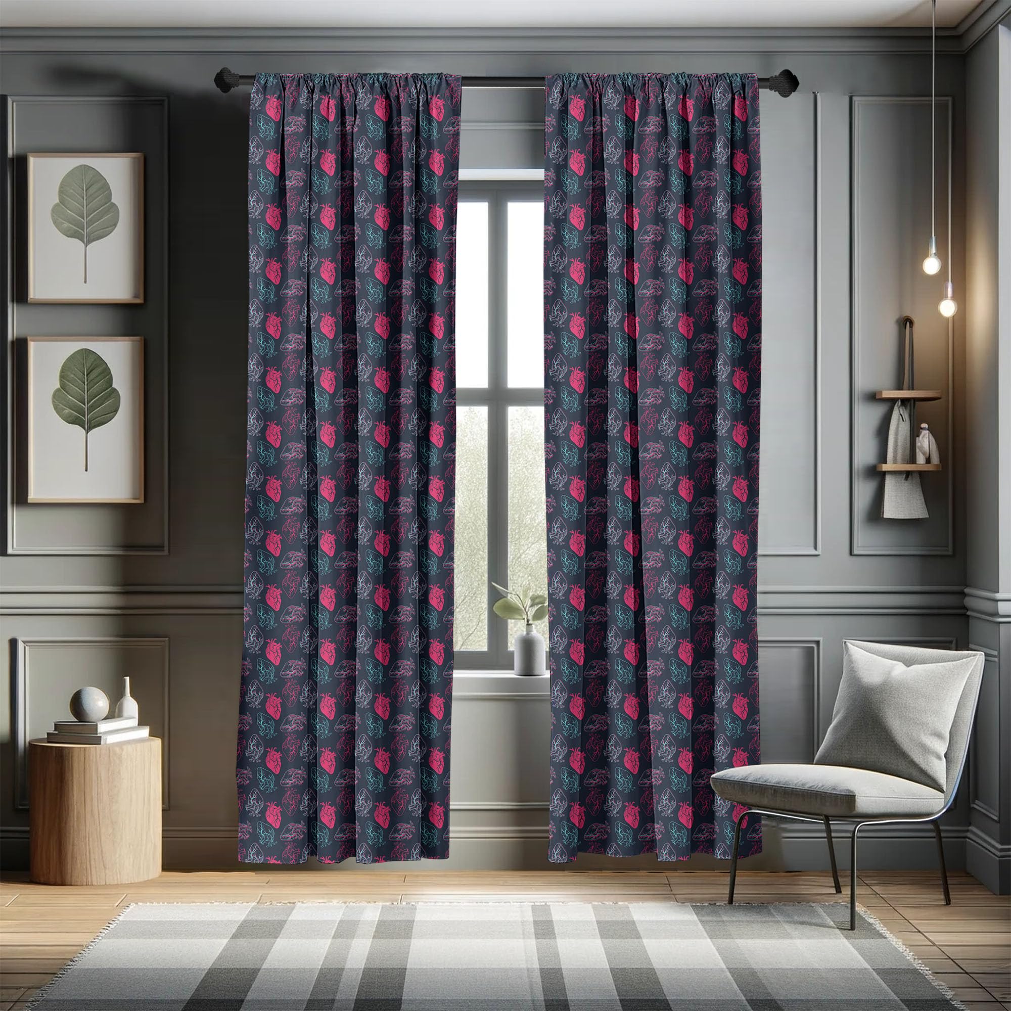 Ambesonne Human Anatomy Curtains - Anatomical Heart Veins & Stems Design, 2 Panel Window Treatments for Living Room & Bedroom, 28