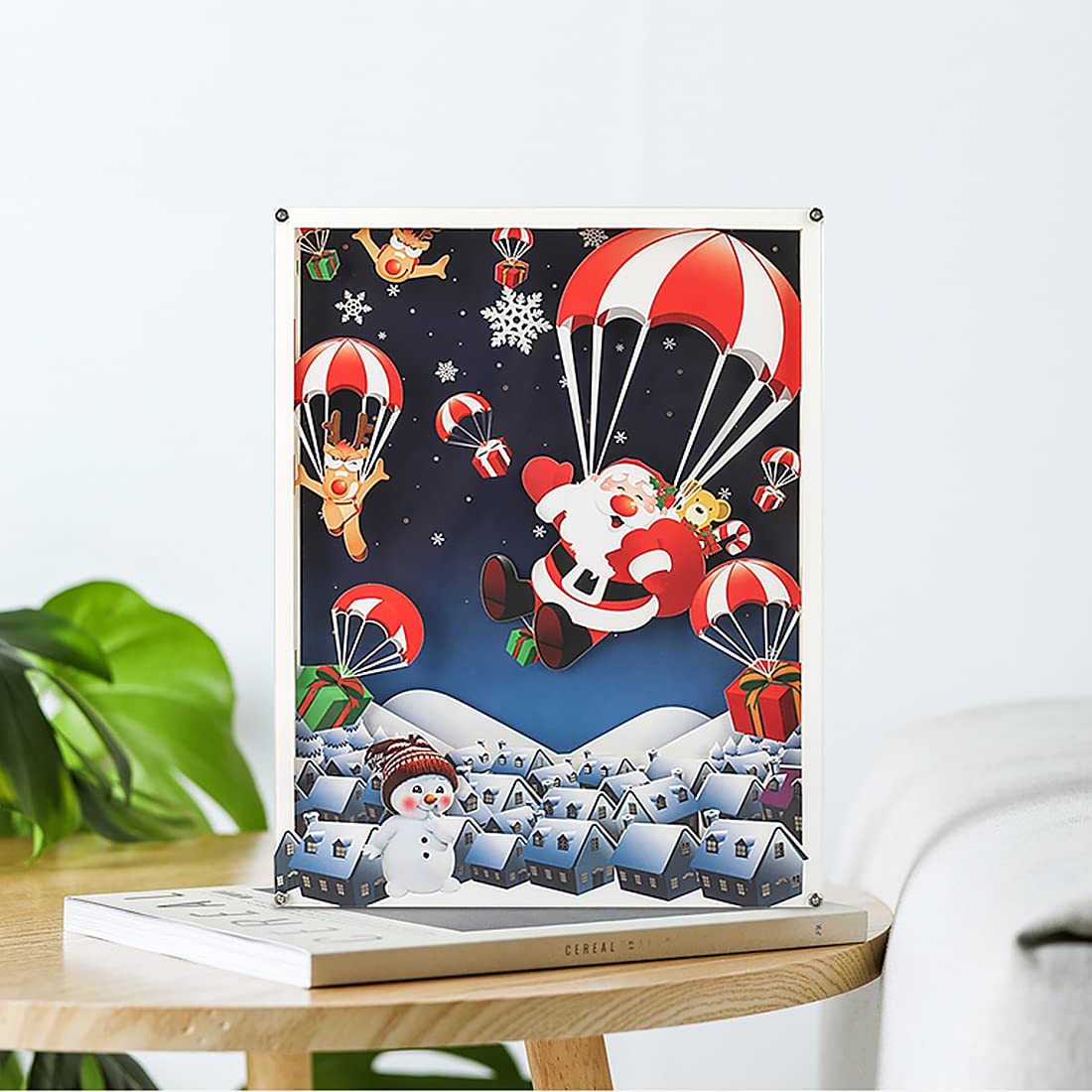 3D Paper Carving Christmas Shadow Box Night Light - LED Bedside Lamp, Desk Lamp for Home Decor, Gift for Holidays, Birthday & Anniversary - Perfect for Bedroom, Nursery, Living Room & Office Lighting
