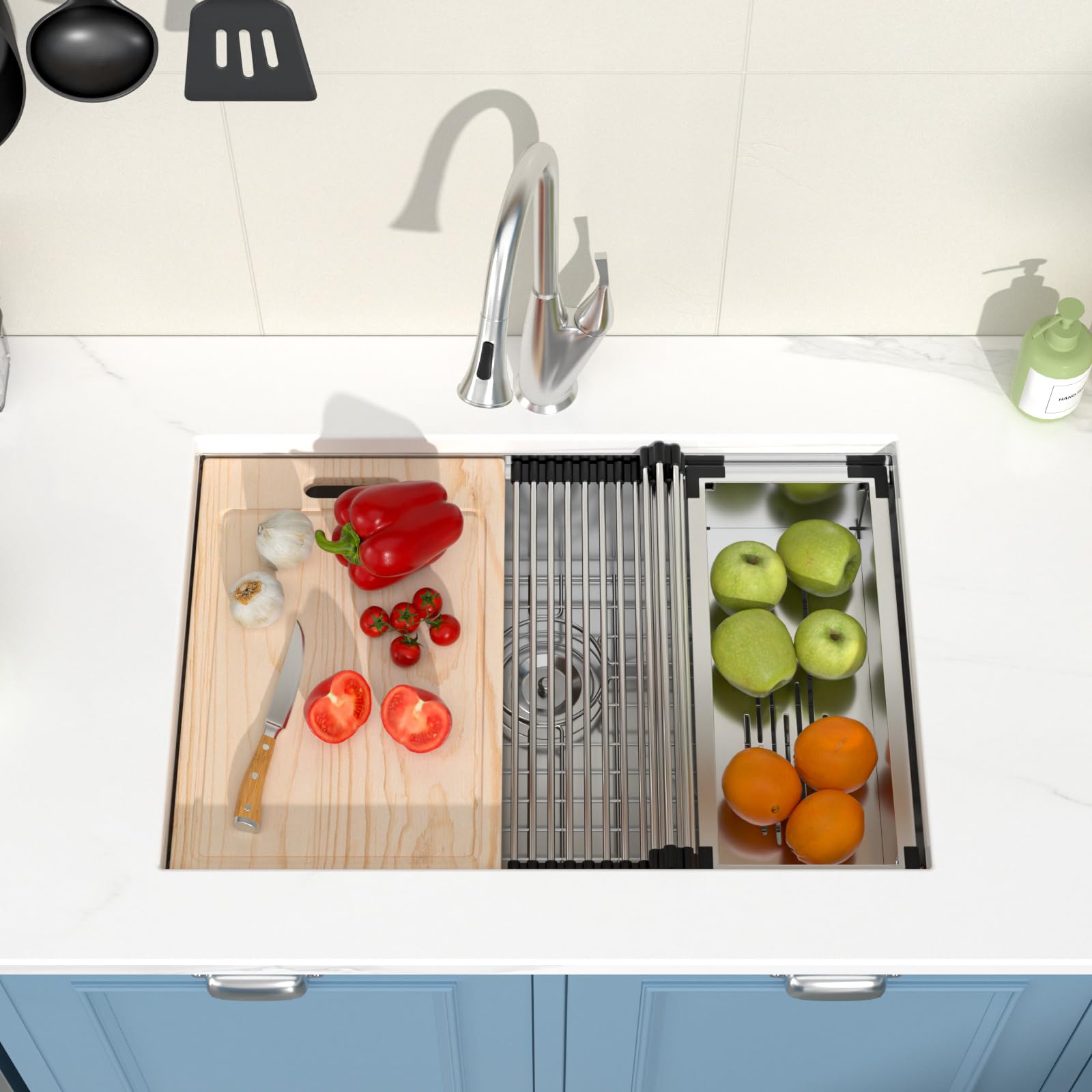 28x19 Inch Undermount Kitchen Sink - GhomeG T304 Stainless Steel 16 Gauge Single Bowl Workstation Sink with Round Corners | Under Counter Installation for Modern Kitchens, Food Prep & Dishwashing