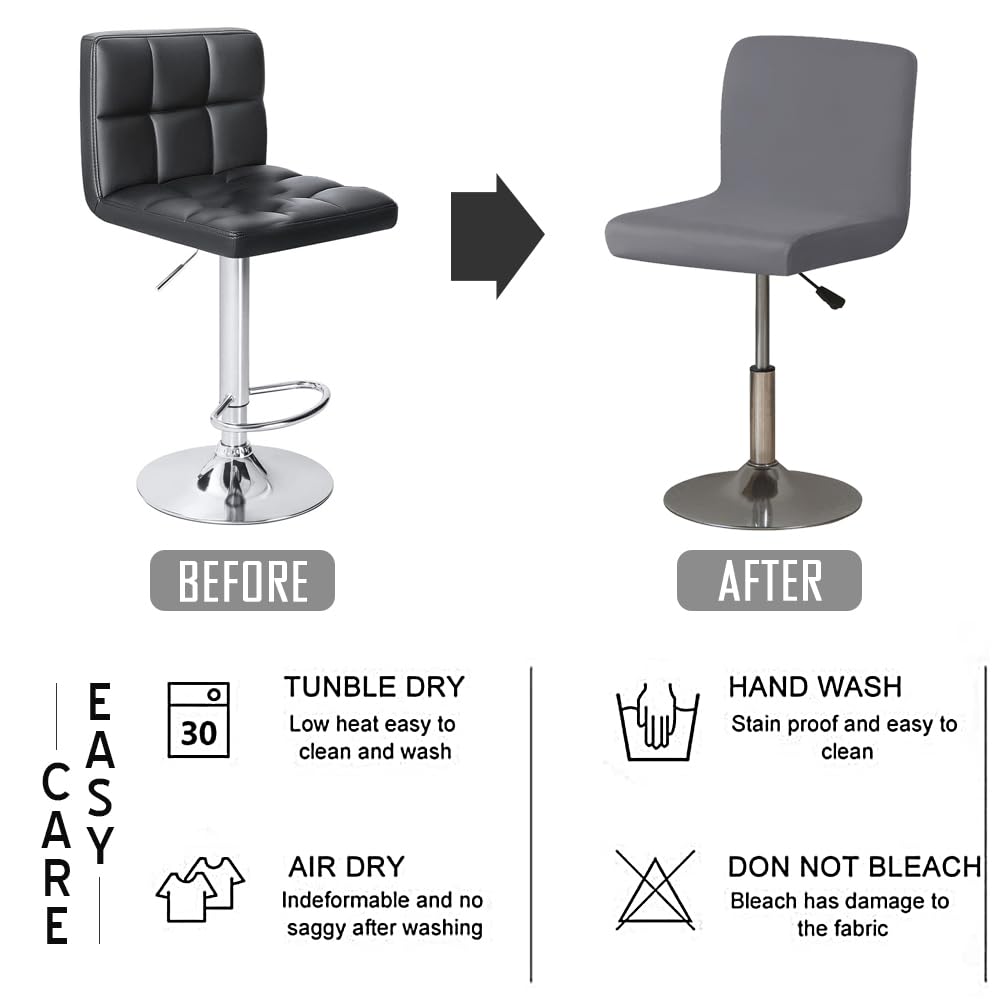 Stretch Grey Bar Stool Covers Set of 2 - Kitchen & Pub Chair Protectors for Counter Height Stools