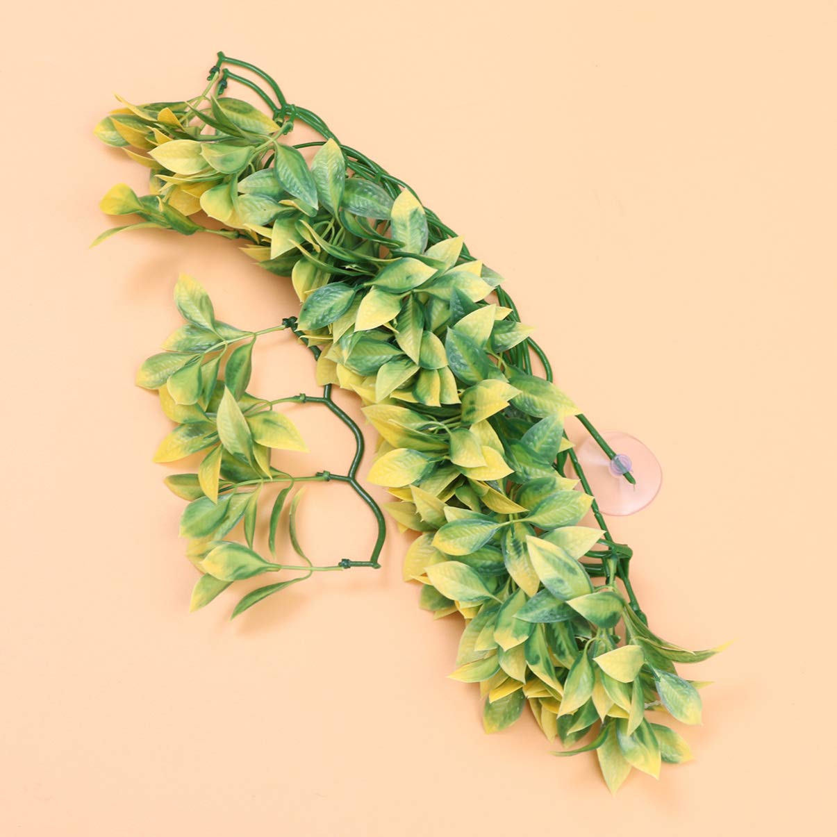 POPETPOP Artificial Green Vines with Suction Cups - 1 Pair Fake Leaves for Home Decor, Terrarium, Fish Tank, Glass Containers & Pet Nest - Realistic Greenery for Dining Table, Wall & Aquarium Decoration