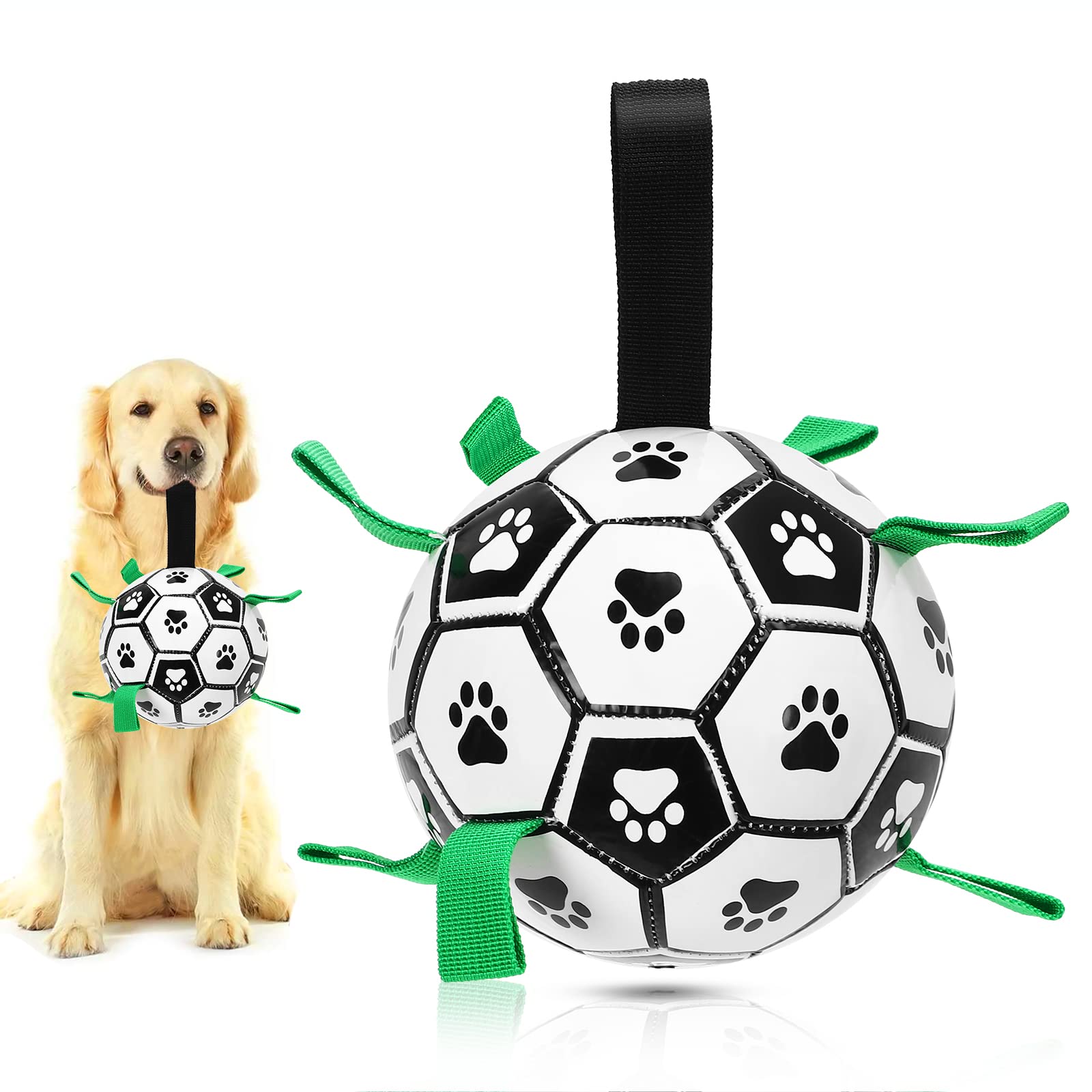 UrbanX Interactive Dog Soccer Ball Toy with Pulling Tabs - Durable Tug of War & Water Play Toy for Small, Medium & Large Dogs - Perfect for Backyard Play, Pool Fun & Training Sessions