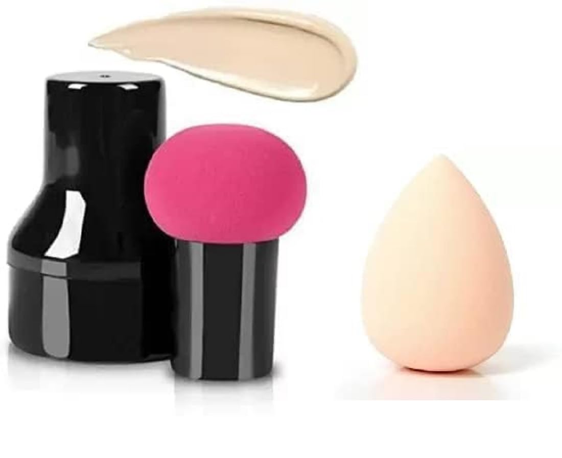Beautiflame Finger Sponge Makeup Powder Puff - Soft Mushroom Head Blender Sponge for Foundation & Setting Powder (Pack of 3) | Perfect for Liquid, Cream & Powder Makeup Application