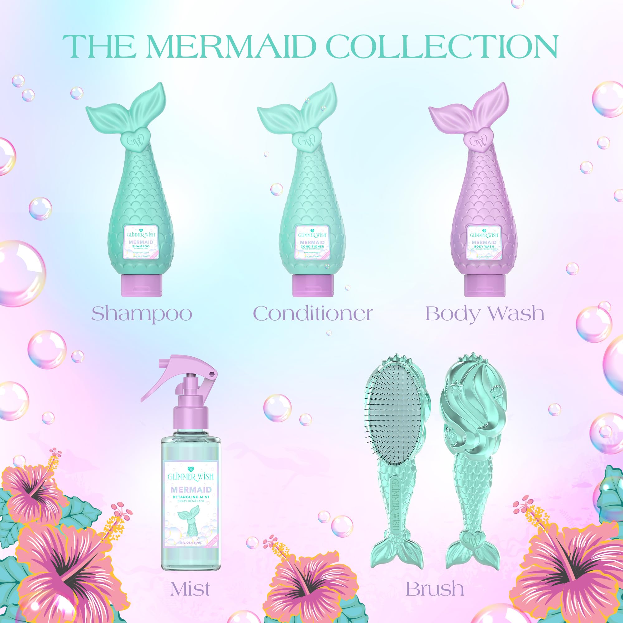 Glimmer Wish Premium Mermaid Shampoo & Conditioner Set - Tropical Beach Scent, Sulfate Free, Vegan & Cruelty Free Hair Care (12 Fl Oz x2) for Soft, Shiny Hair - Perfect for Beach Days, Pool Parties & Summer Vacations