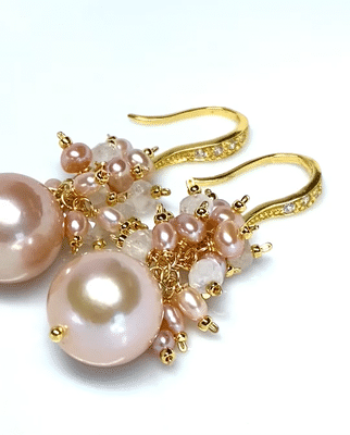 Blush Pink Edison Pearl Cluster Earrings - 14K Gold Filled Dangle Earrings for Women | Perfect for Weddings, Parties & Special Occasions