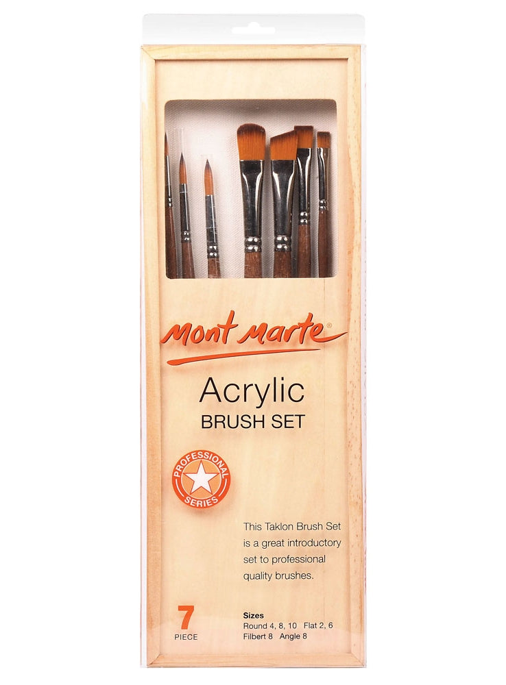 7-Piece Acrylic Paint Brush Set with Storage Box - Professional Artist Brushes for Canvas, Watercolor & Oil Painting - Perfect for Beginners & Professionals (Home, Studio & Classroom Use)