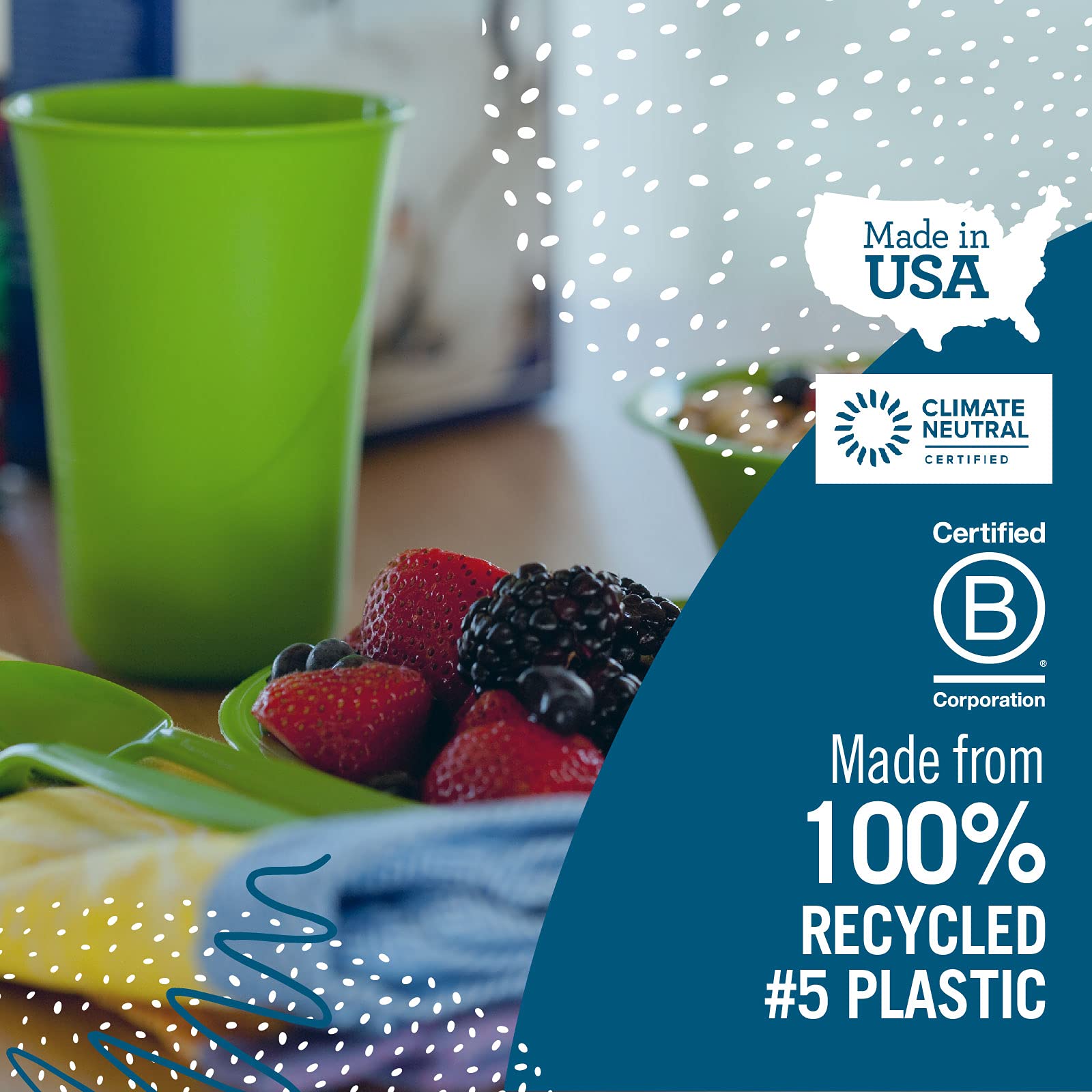 Eco-Friendly BPA-Free Reusable Dinnerware Set - 4 Plates, 4 Bowls & 4 Cups Made from Recycled Plastic | Midnight Blue | Perfect for Everyday Use, Picnics & Sustainable Living