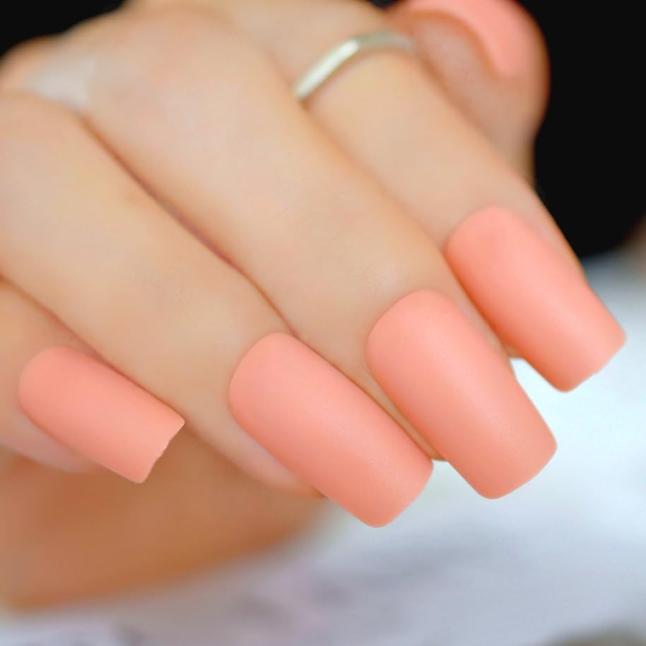 24PCS Peach Matte Everlasting French Press On Nails - Lightweight Long Lasting Artificial Nails Kit with Easy Application - Perfect for Weddings, Parties, Date Nights & Special Occasions