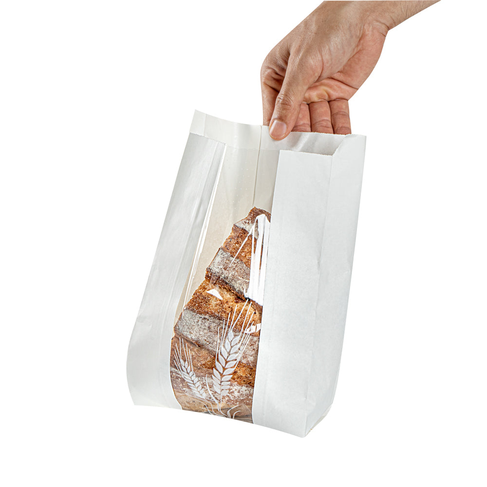 Premium White Paper Bread Bags - Micro Perforated, Greaseproof, Wheat Pattern (6