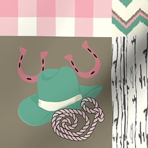 Cowgirl Western Printed Minky Fabric by The Yard - Pink Aqua Teal Country Cowboy Wholecloth Cheater Quilt Material for Sewing Baby Blankets, Quilt Backing & Plush Projects - Soft & Cozy for Nursery, Home Decor & DIY Crafts