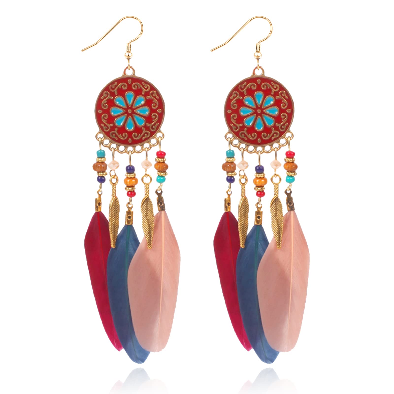 Bohemian Feather Earrings for Women - Long Tassel Drop Dangle Earrings with Dreamcatcher Design | Perfect for Festival, Party, and Boho Chic Outfits