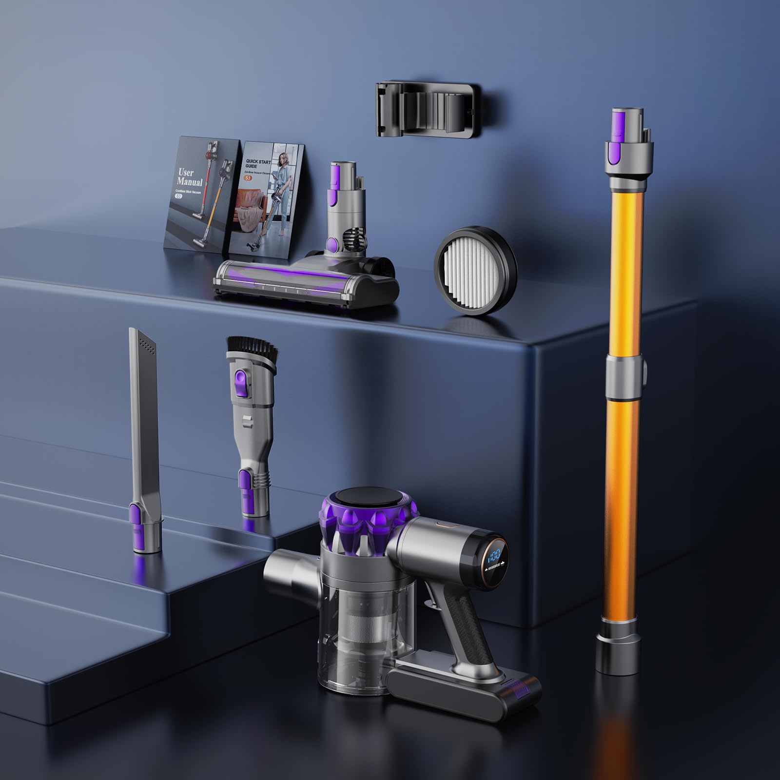 **Powerful S3 Cordless Vacuum Cleaner - 45kPa Stick Vacuum with LED Display, 55-Min Runtime, Rechargeable & Free-Standing - Ideal for Home, Pet Hair, Carpet & Hard Floors (Purple) | Perfect for Quick Cleanups & Deep Cleaning**