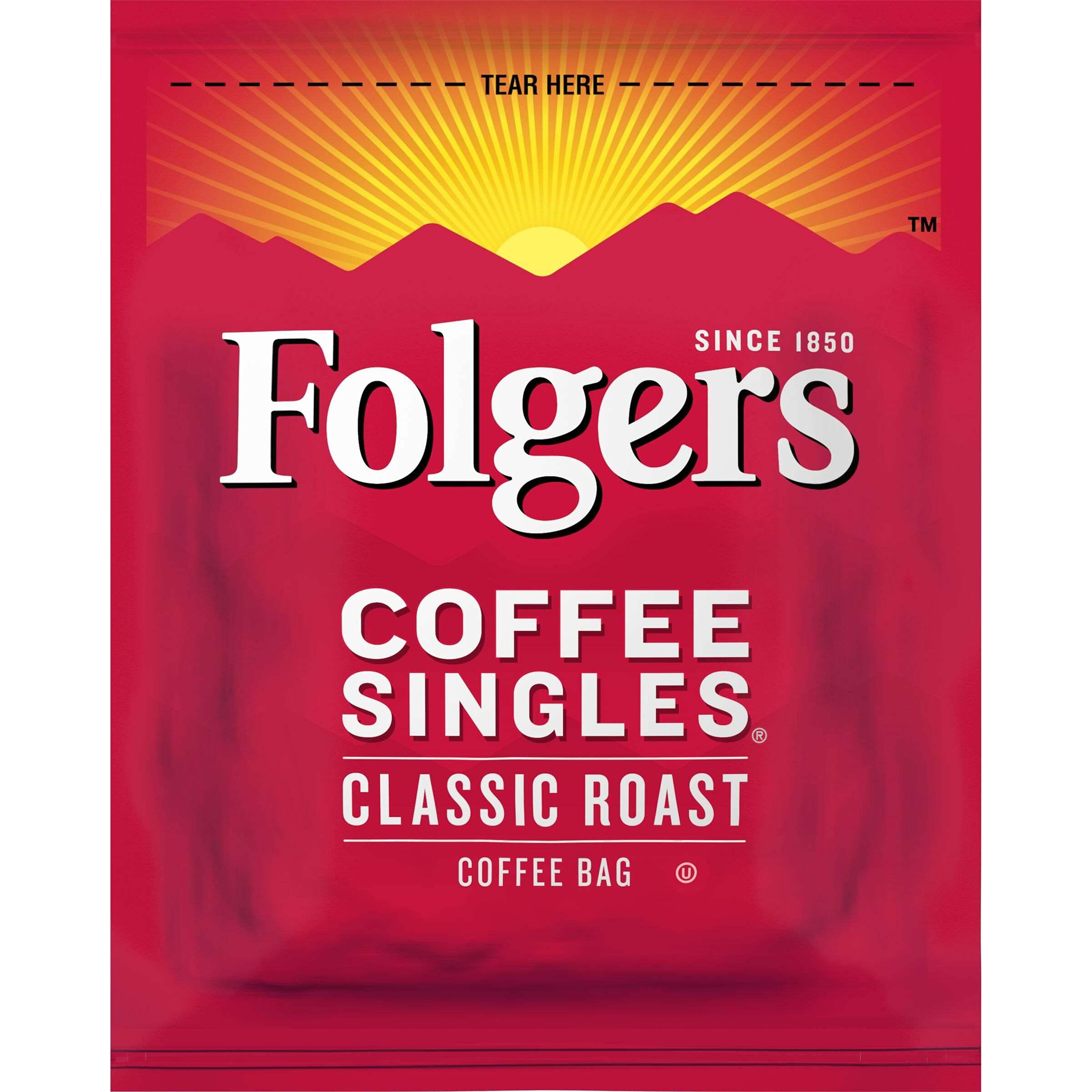 Folgers Classic Roast Coffee Singles - 19 Pre-Measured Coffee Bags for Quick & Easy Brewing - Perfect for Office, Travel, and Camping