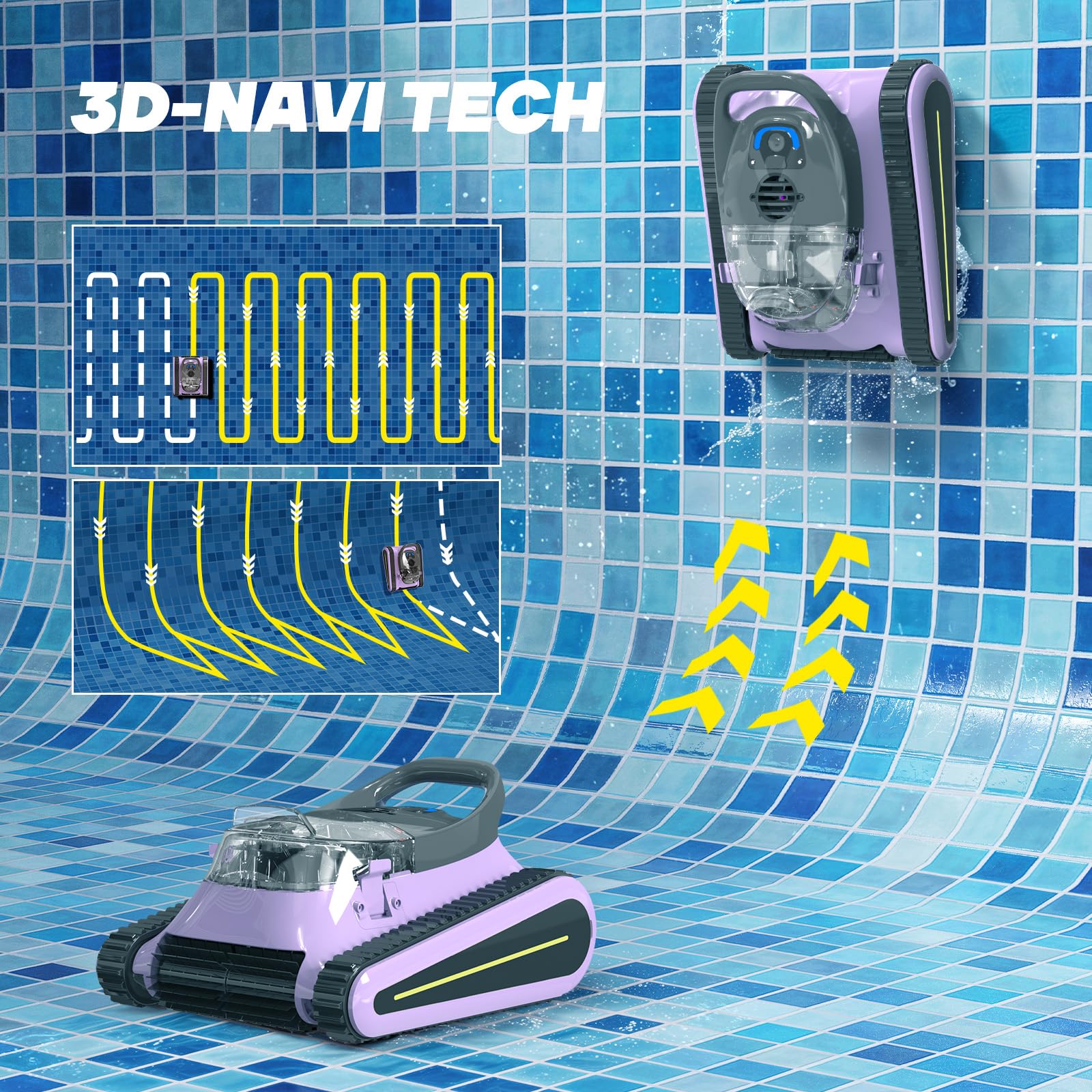 2024 Upgraded Cordless Robotic Pool Cleaner - Powerful Motor, 2.5H Runtime, Wall Climbing & Smart Navigation for Above Ground & In-Ground Pools (Purple Black) | Automatic Pool Maintenance for Sparkling Clean Water All Season