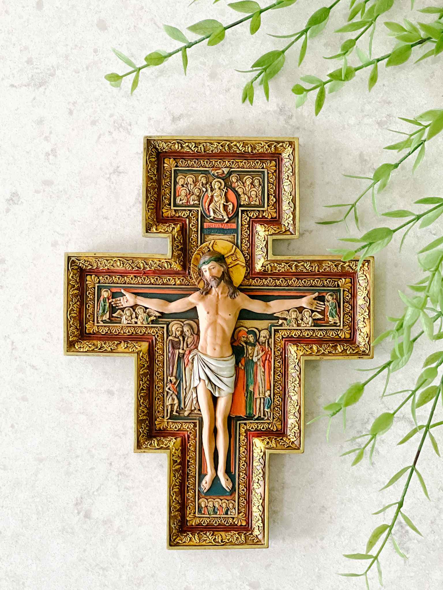 San Damiano Cross - Handcrafted Wooden Wall Crucifix for Home & Church Decor - Perfect for Prayer Rooms, Gifts, and Religious Devotion