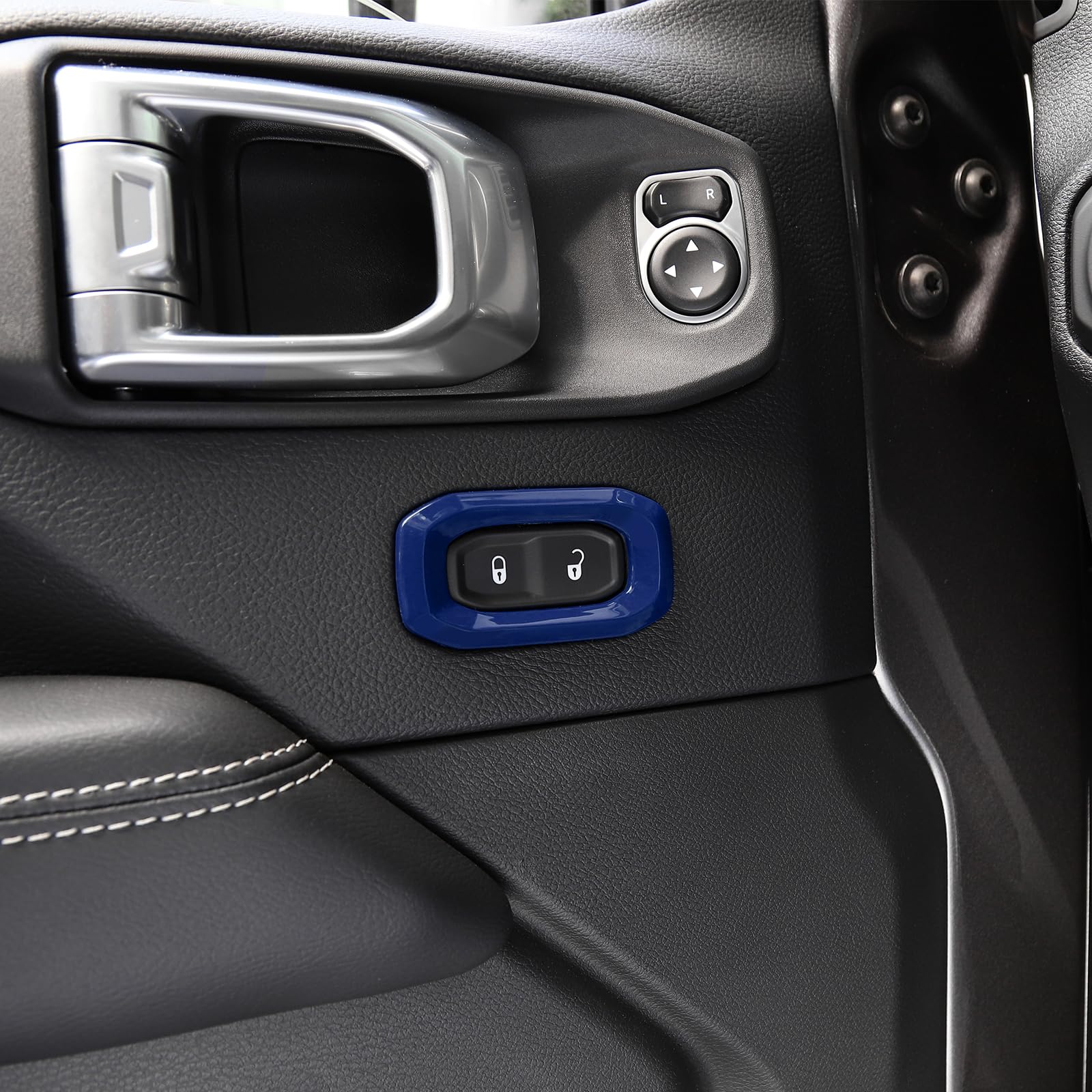 Jeep Wrangler JL JLU & Gladiator JT Door Lock Switch Button Trim Cover (2018-2024) - Blue Interior Accessories (2pcs) | Premium Upgrade for Enhanced Style & Protection | Perfect for Off-Roading & Daily Driving