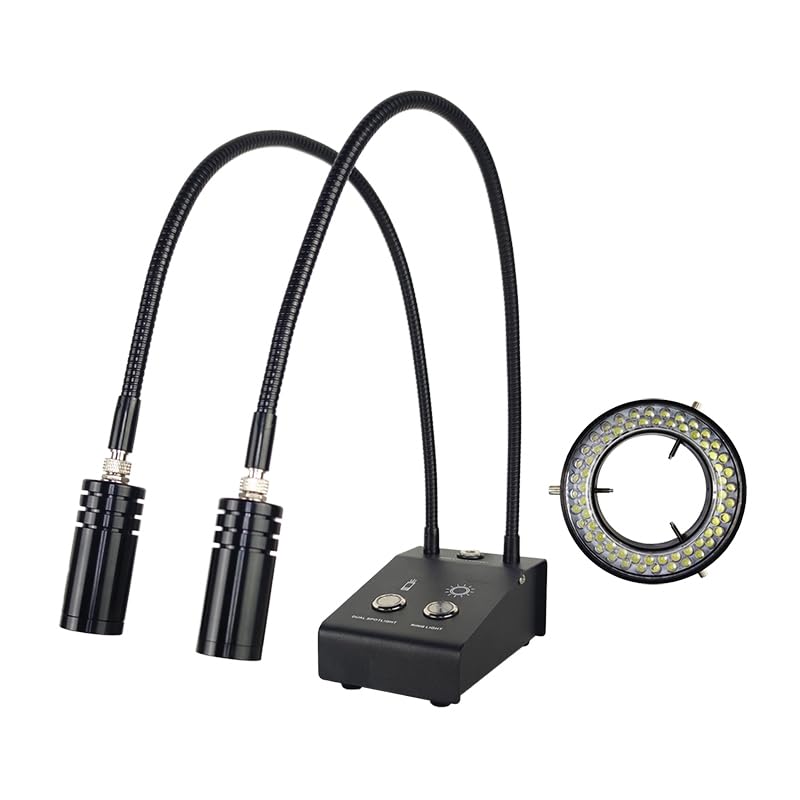 6W Microscope Dual LED Gooseneck Light with 6500K Adjustable Spot & 64-LED Ring Light - Perfect for Stereo Digital Camera, Solder, Phone Repair & Jewelry Inspection (Ideal for Precision Work & Hobbyists)
