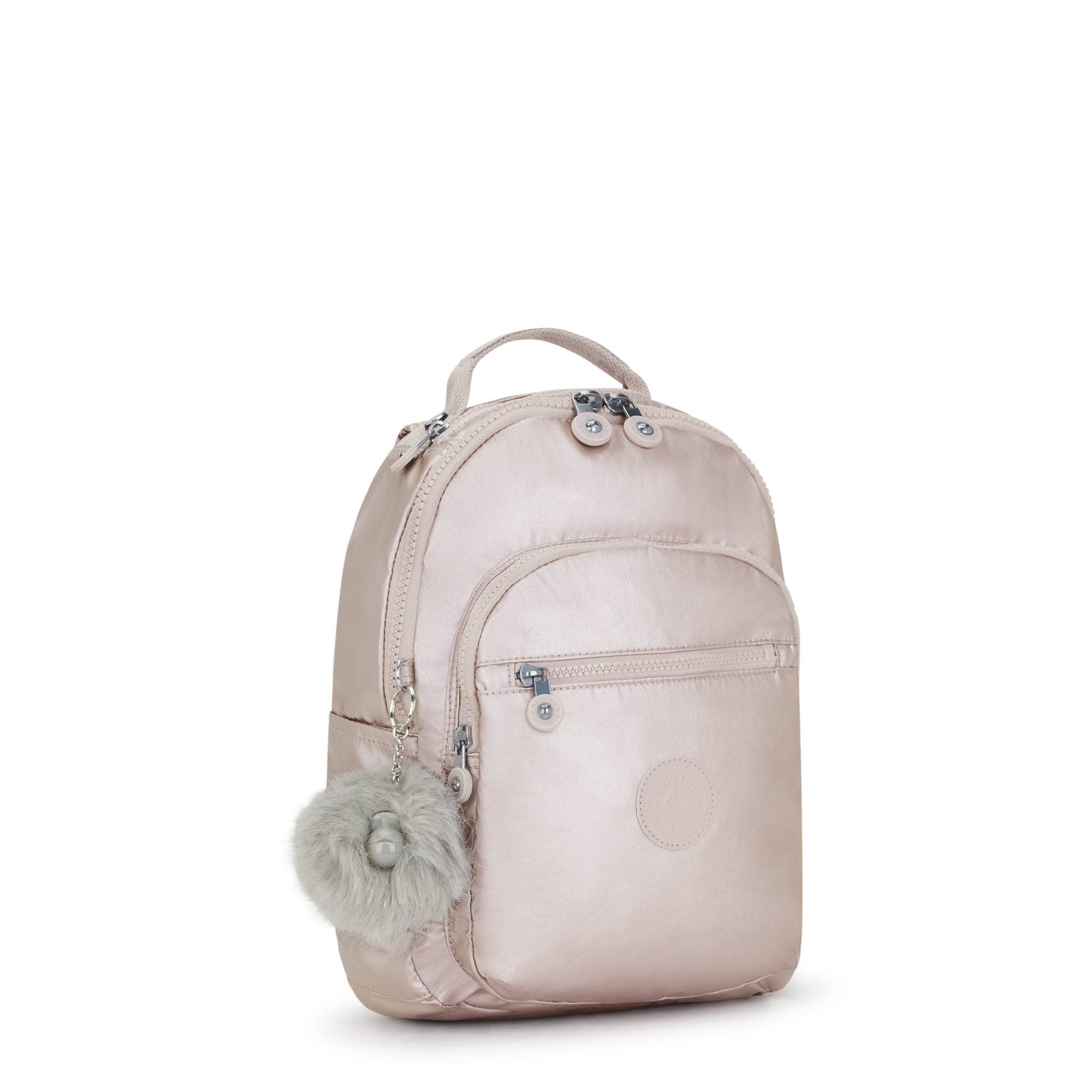 Kipling Seoul Small Metallic Tablet Backpack - Stylish Rose Gold Laptop Bag for Women, Perfect for Work, School & Travel