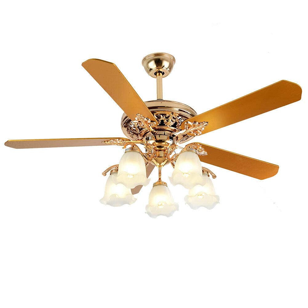 CNCEST 52 Inch Gold Reversible Ceiling Fan with Light Kit, 5 Blades, Remote Control - Perfect for Living Room, Bedroom, and Home Office