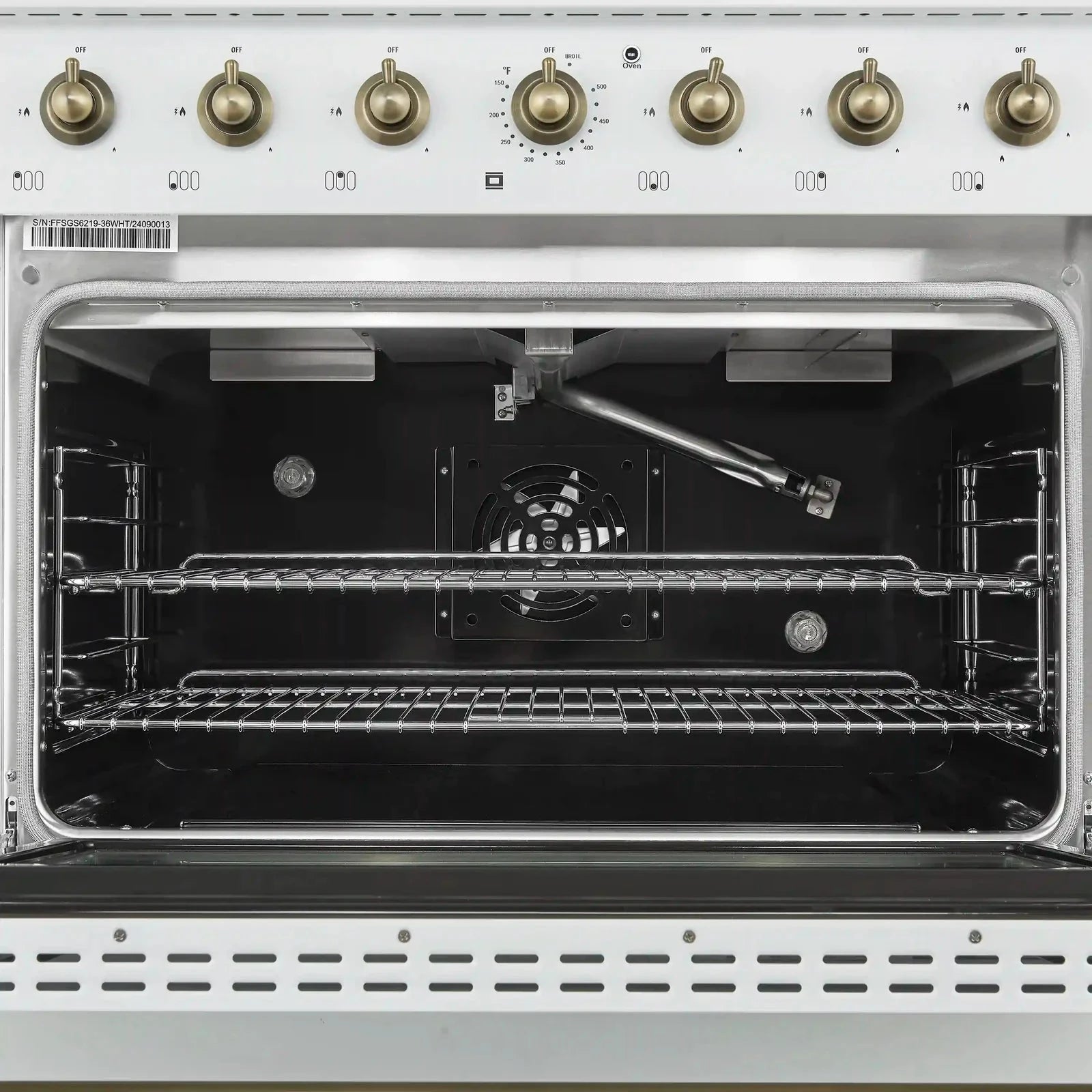 Forno Antico 36 Inch Gas Range with 6 Burner Cooktop & Convection Oven - White Finish with Antique Brass Trim (Model FFSGS6219 36WHT) - Perfect for Gourmet Cooking in Modern Kitchens
