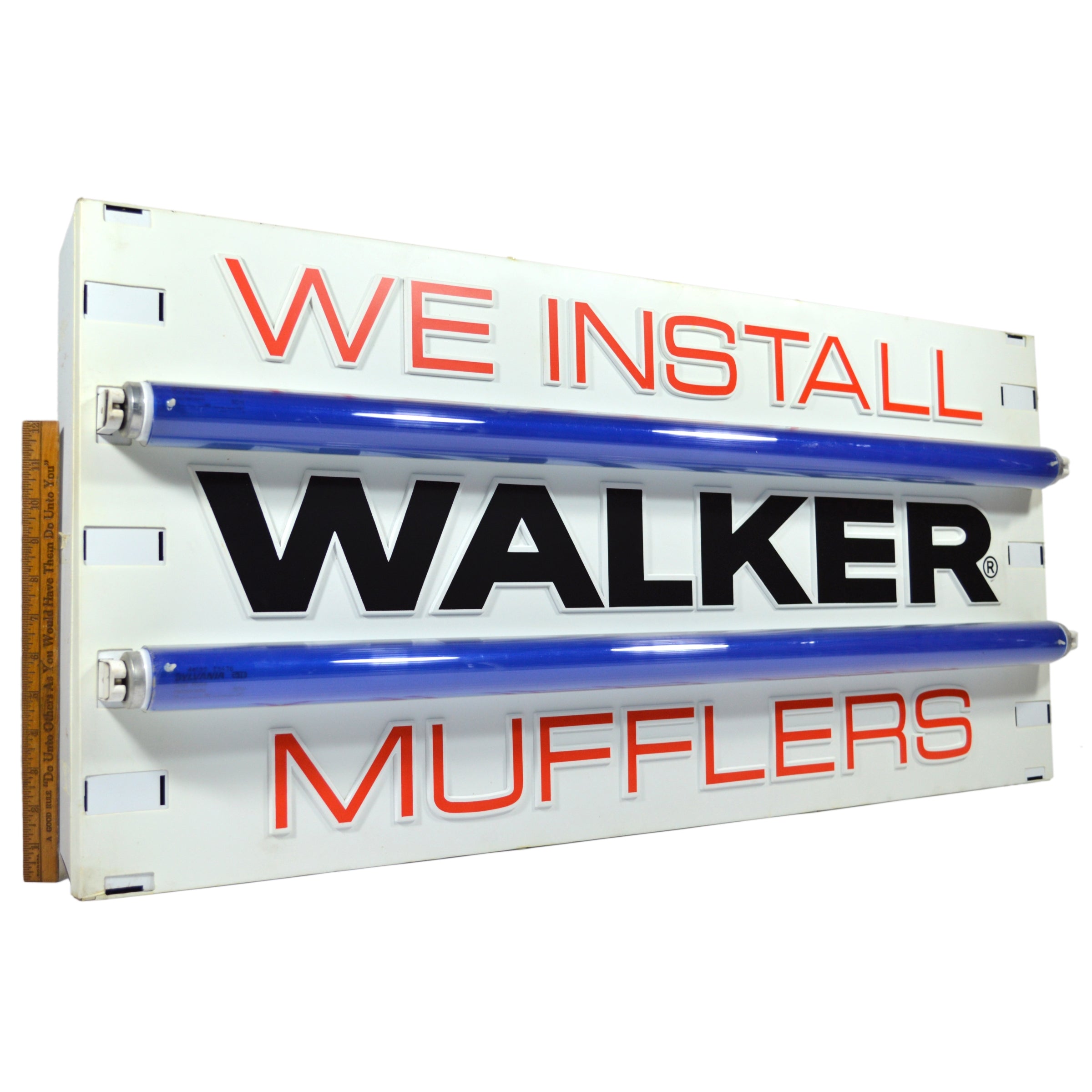 Vintage 1991 Walker Mufflers Double-Sided Lighted Advertising Neon Sign - Retro Garage Decor, Auto Shop Display, Collectible Automotive Memorabilia - Perfect for Man Cave, Bar, or Vintage Car Showroom