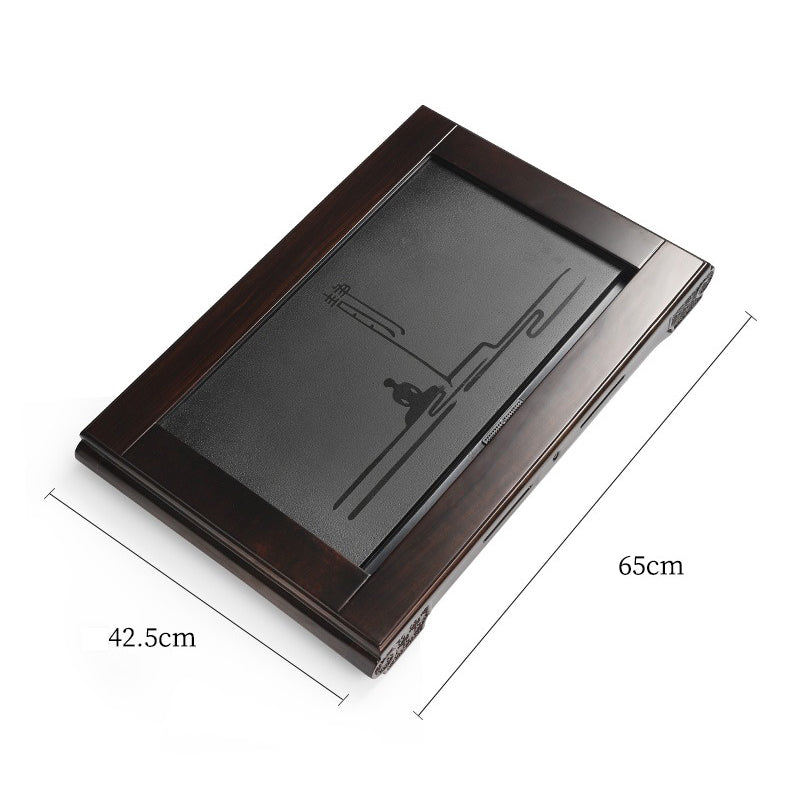 Premium Black Peom Tea Set with Natural Stone Rosewood Tea Tray - Traditional Chinese Gongfu Tea Ceremony Set for Home & Office Use