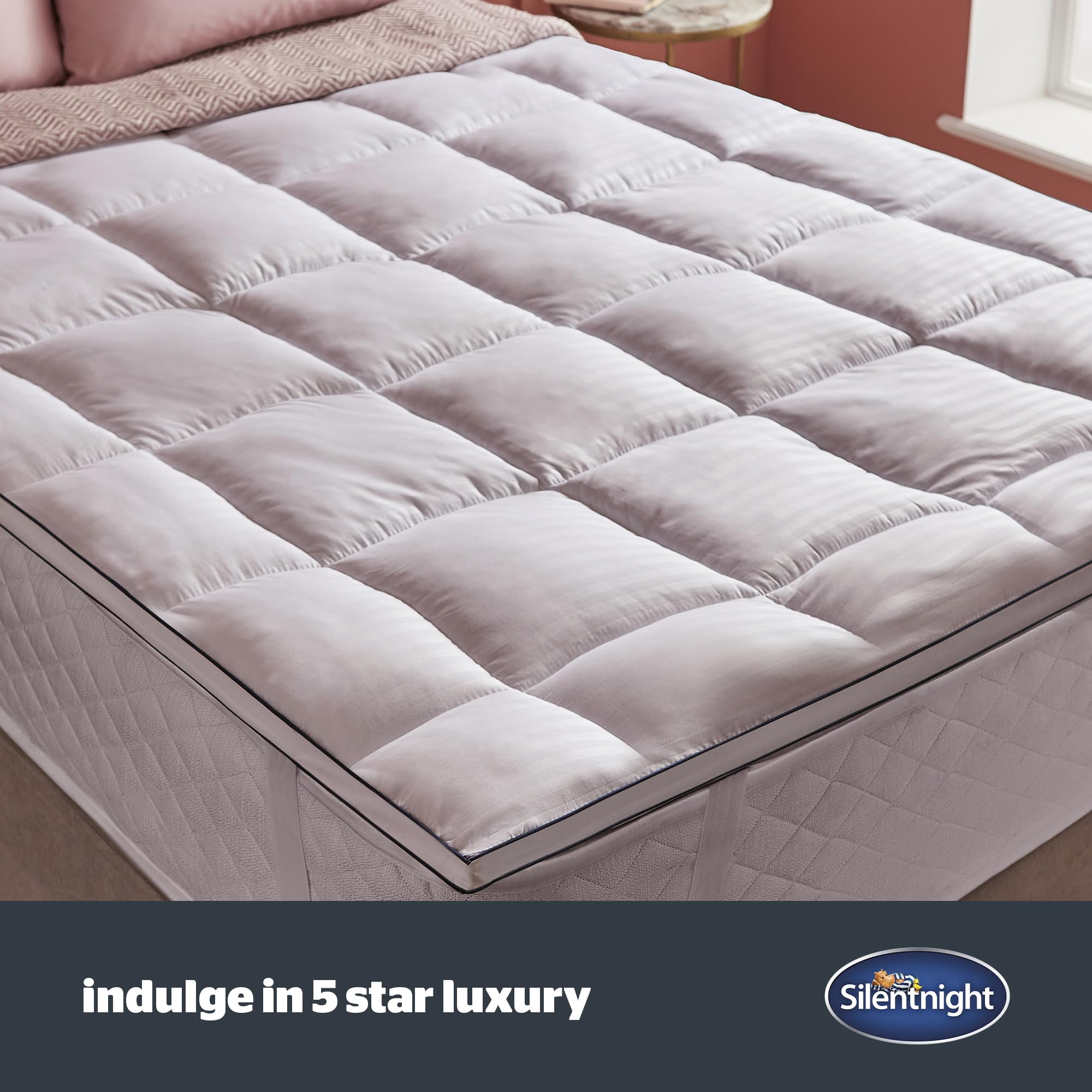 Luxury Silentnight Hotel Collection Mattress Topper - 5cm Thick Double Bed Topper with Silky Soft Cover & Elastic Straps (190x135cm) - Perfect for Guest Rooms, Dorms & Home Comfort Upgrade
