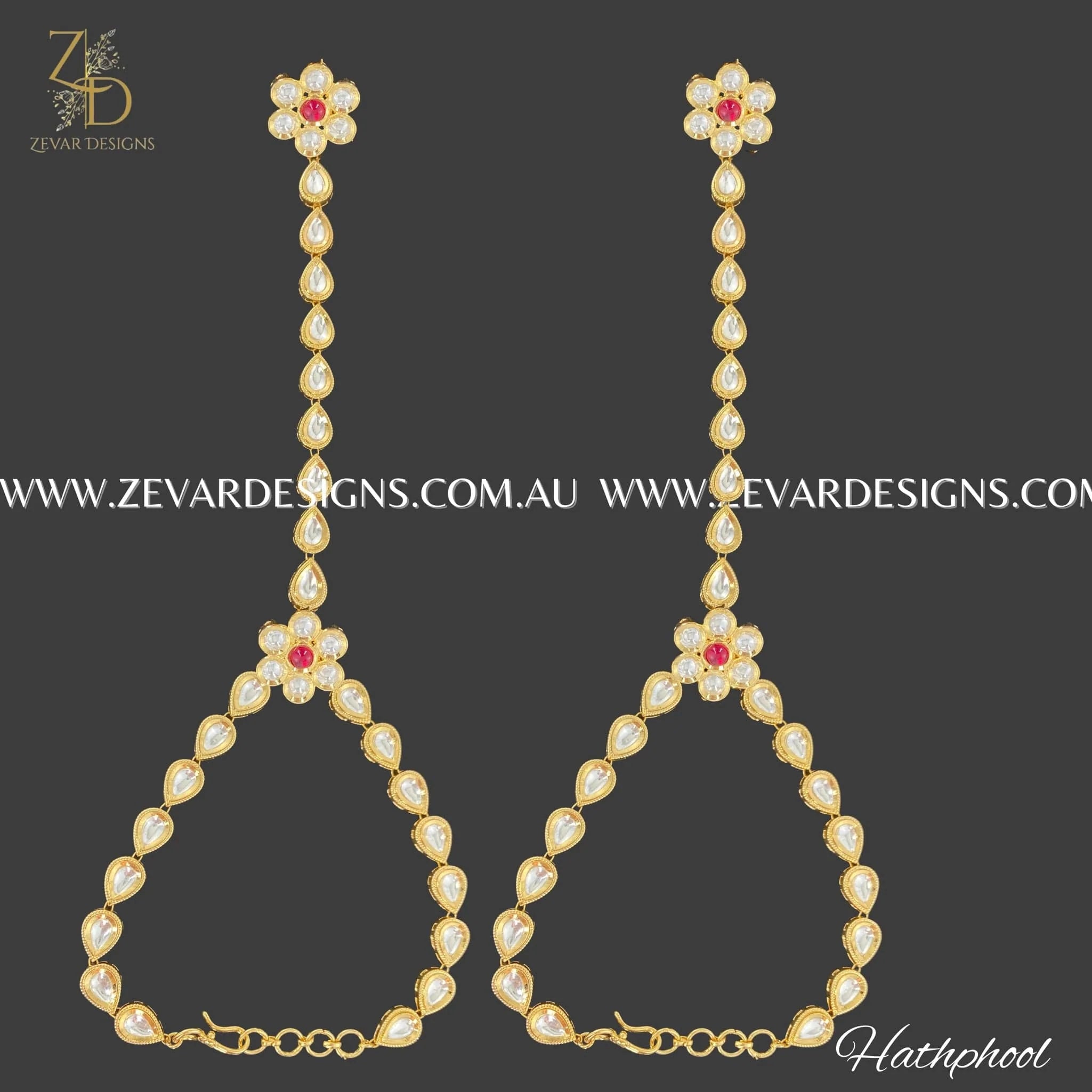 Exquisite Kundan Polki Hathphool Hand Jewelry - Traditional Indian Red Bridal Accessory for Weddings & Festive Occasions