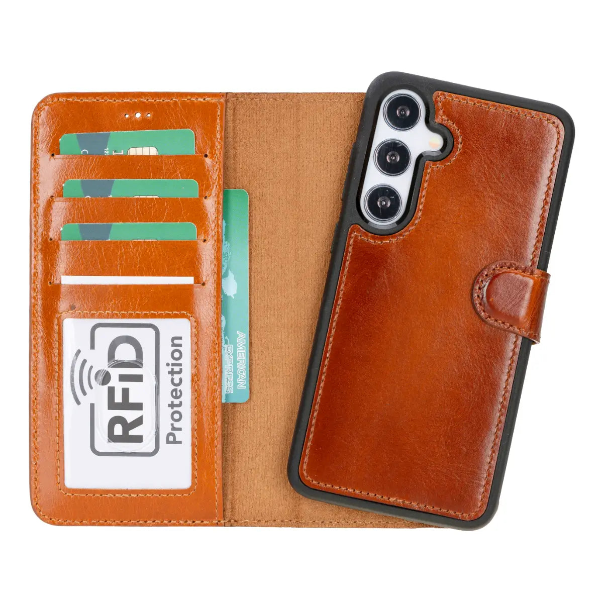 Premium Burnished Tan Magnetic Leather Wallet Case for Samsung Galaxy S25 Plus - Slim Protective Cover with Card Slots for Everyday Use & Travel