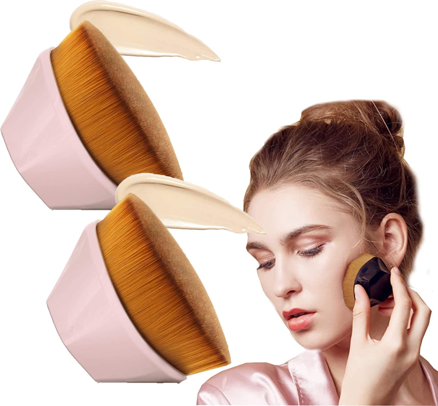DFBIU Flat Top Kabuki Makeup Brush Set - 4 Pack Foundation Brush with Cap (2 Pink) for Liquid, Cream & Powder Makeup Application - Perfect for Professional Makeup Artists & Beginners