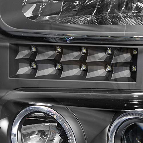 AKKON Black Bezel Dual Halo Ring DRL LED Projector Headlights for Ford F-Series Super Duty - Daylight Running Lights Replacement Pair - Perfect for Off-Roading & Night Driving