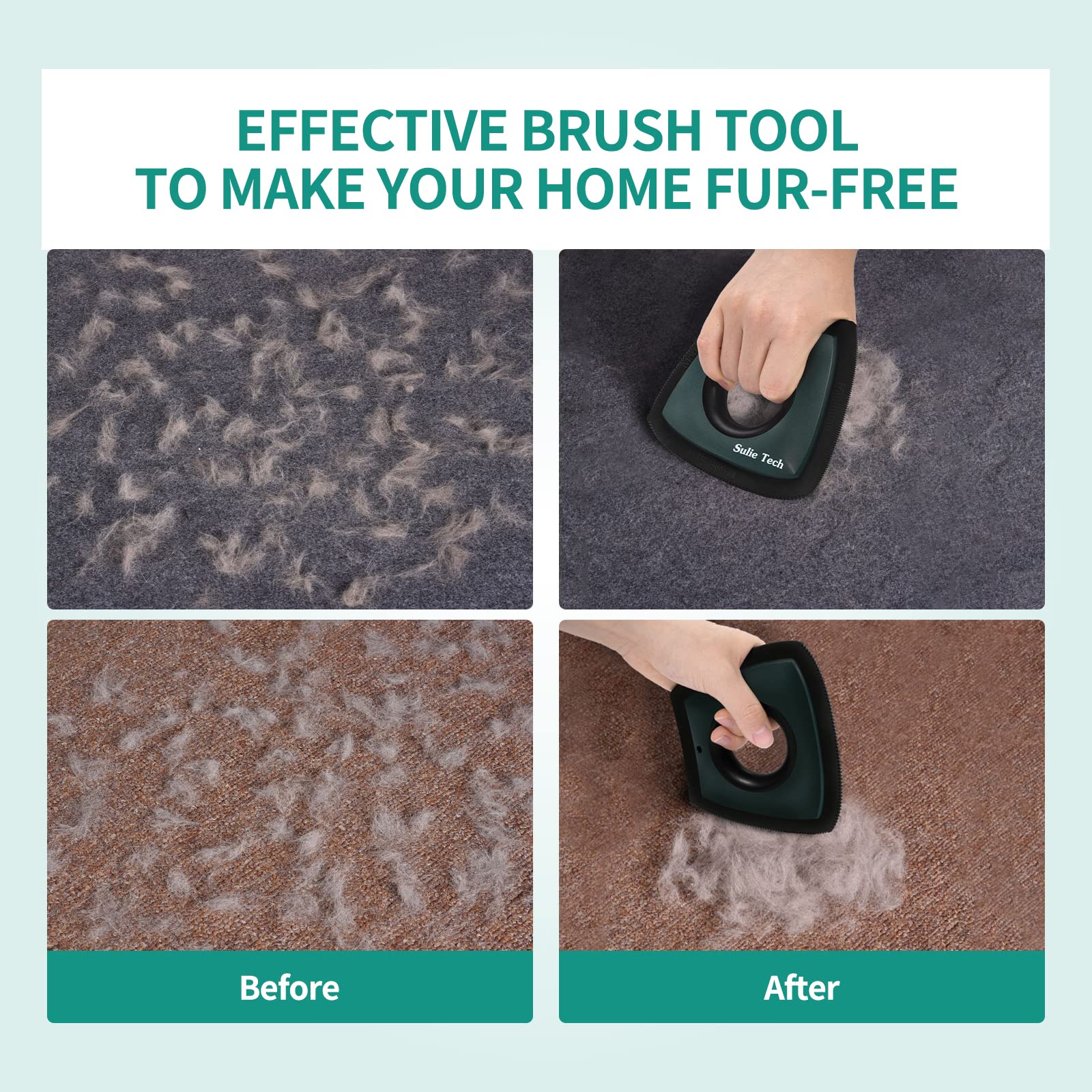 Pet Hair Remover for Dogs & Cats - Auto Detailing Brush for Car, Couch, Furniture & Carpet - Lint & Fur Removal Tool (Dark Green) - Perfect for Home, Car & Pet Owners