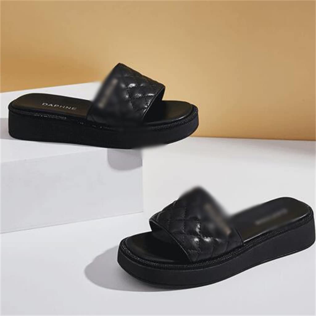THICK Women's Slippers with Thick Sole - Summer Outdoor House Shoes - Comfortable Black Slide Sandals (Color: Black, Size: 39) - Perfect for Home, Beach, and Casual Wear