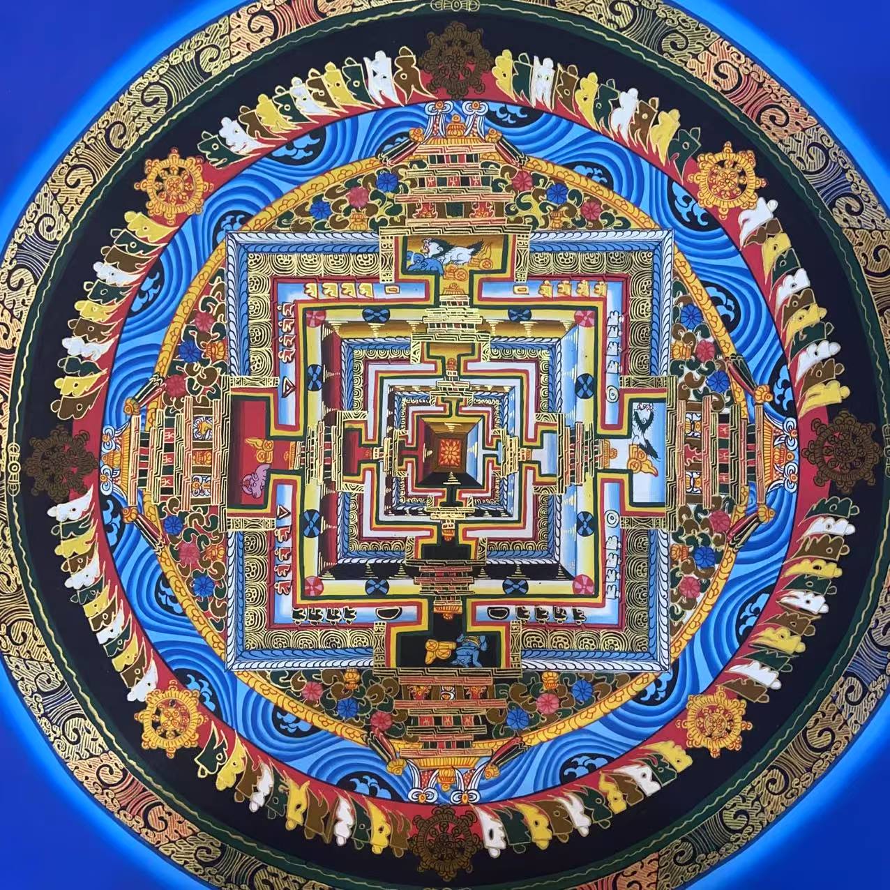Authentic Kalachakra Mandala Tibetan Thangka Painting - Handmade Buddhist Wall Art Decor for Meditation & Spiritual Practice