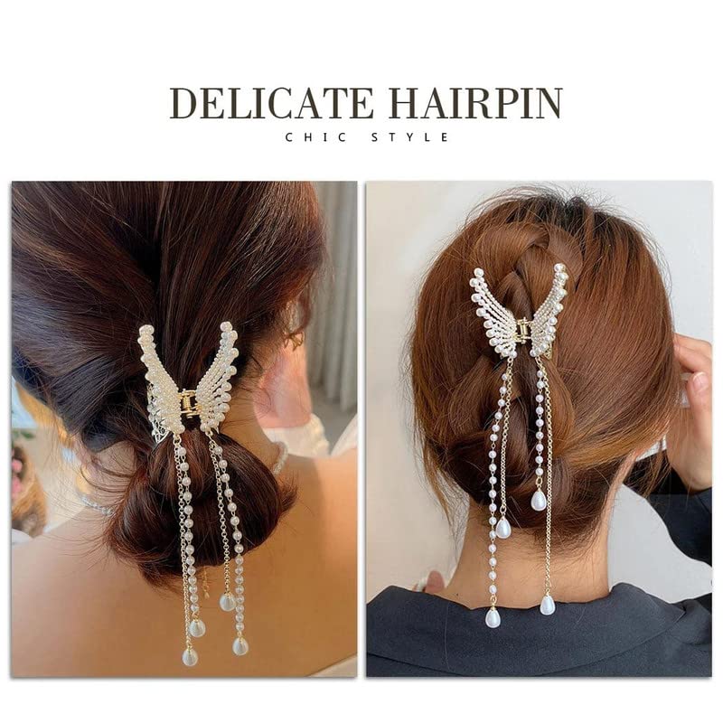 BELICIA Rhinestone Butterfly Hair Clips with Pearl Tassels - Small Hair Claw Barrettes for Women & Girls - Perfect for Weddings, Parties & Everyday Styling