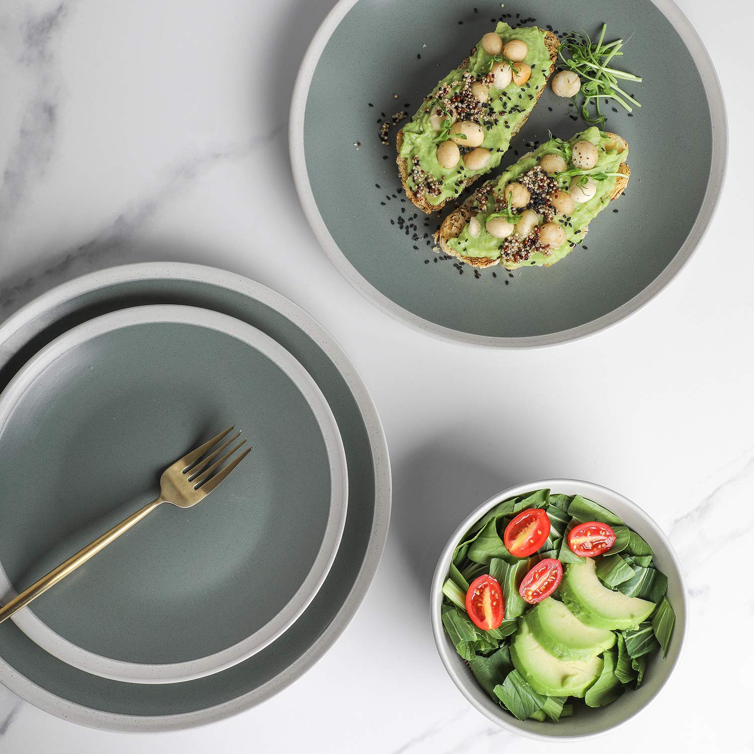 Stone Lain Serenity Stoneware Dish Set - 4-Piece Dinner Plates in Green & Cream | Elegant Tableware for Everyday Dining & Entertaining