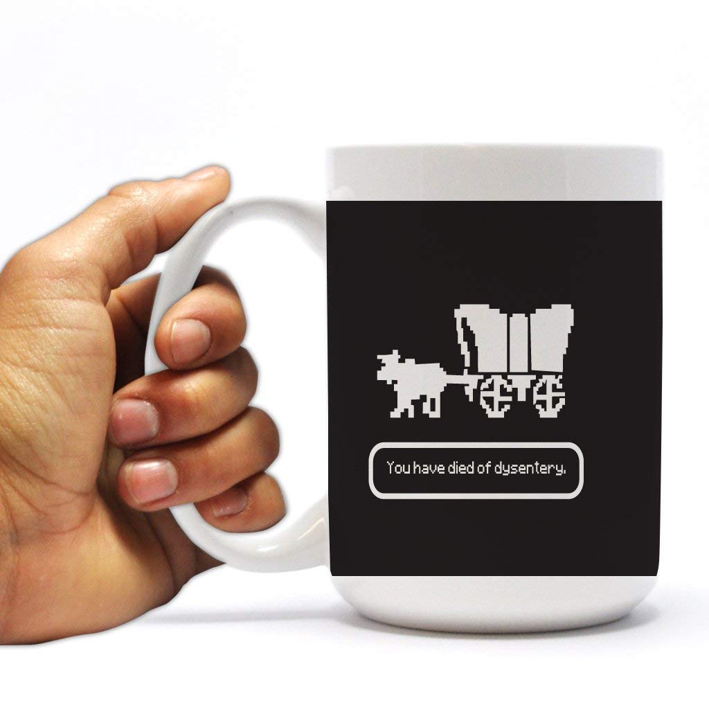 VictoryStore 15oz Ceramic Coffee Mug - 'You Have Died of Dysentery' Funny Novelty Cup | Perfect for Gamers, Office Humor & Oregon Trail Fans