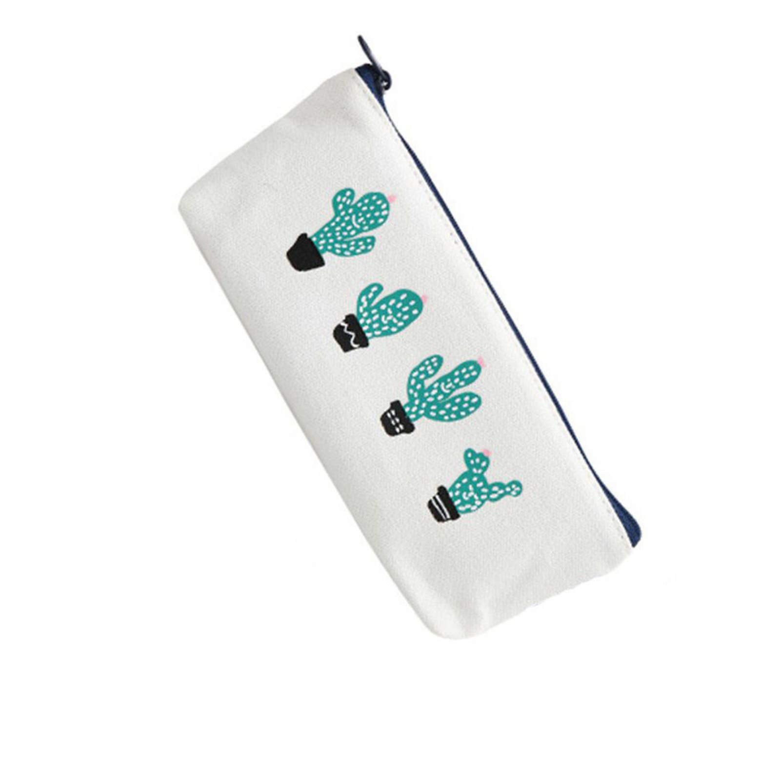 Green Cactus Print Canvas Pencil Case & Pen Holder - Multi-Purpose Storage Box for School, Office & Home | Perfect for Organizing Stationery, Cosmetics & Small Essentials