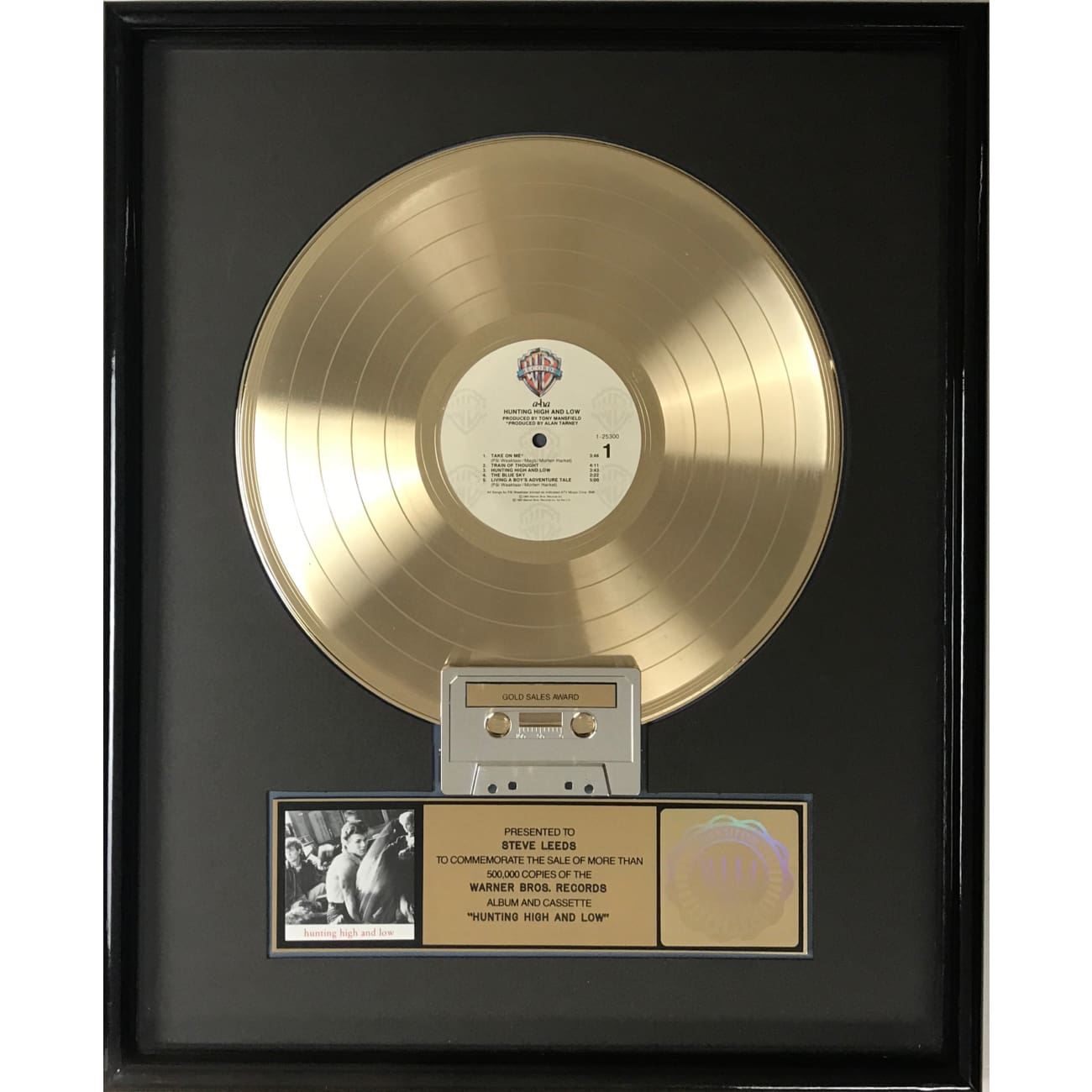 a-ha Hunting High and Low RIAA Gold Album Award - Vintage Music Collectible for Fans & Home Decor