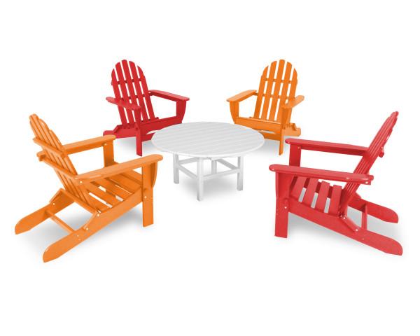 Polywood Classic Folding Adirondack 5-Piece Outdoor Patio Furniture Set - Durable Recycled Plastic Chairs for Garden, Poolside & Backyard Relaxation