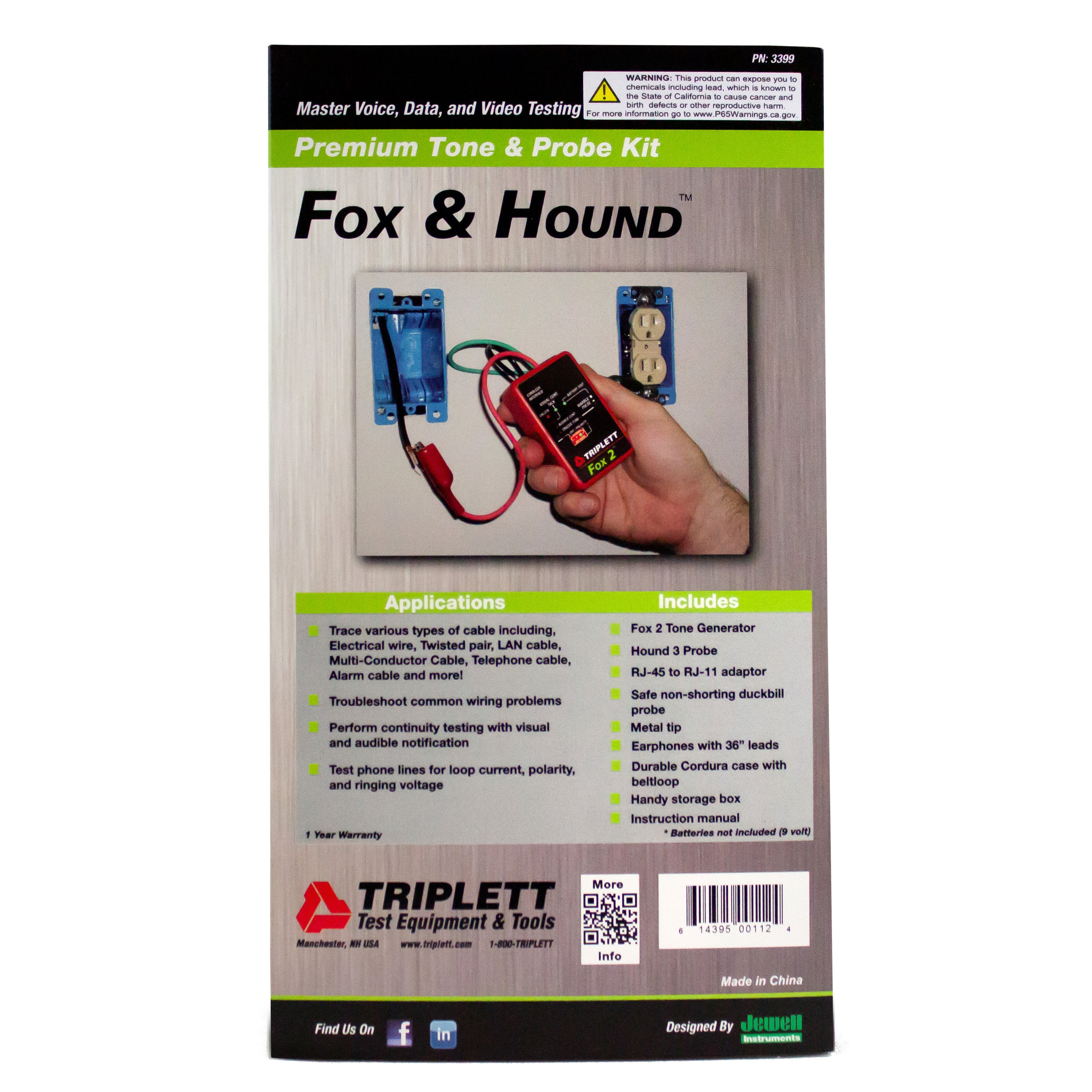 Fox & Hound™ Premium Tone & Inductive Amplifier Probe Kit - 120VAC Overload Protection for Network Cable Testing & Wire Tracing - Ideal for Electricians & IT Professionals